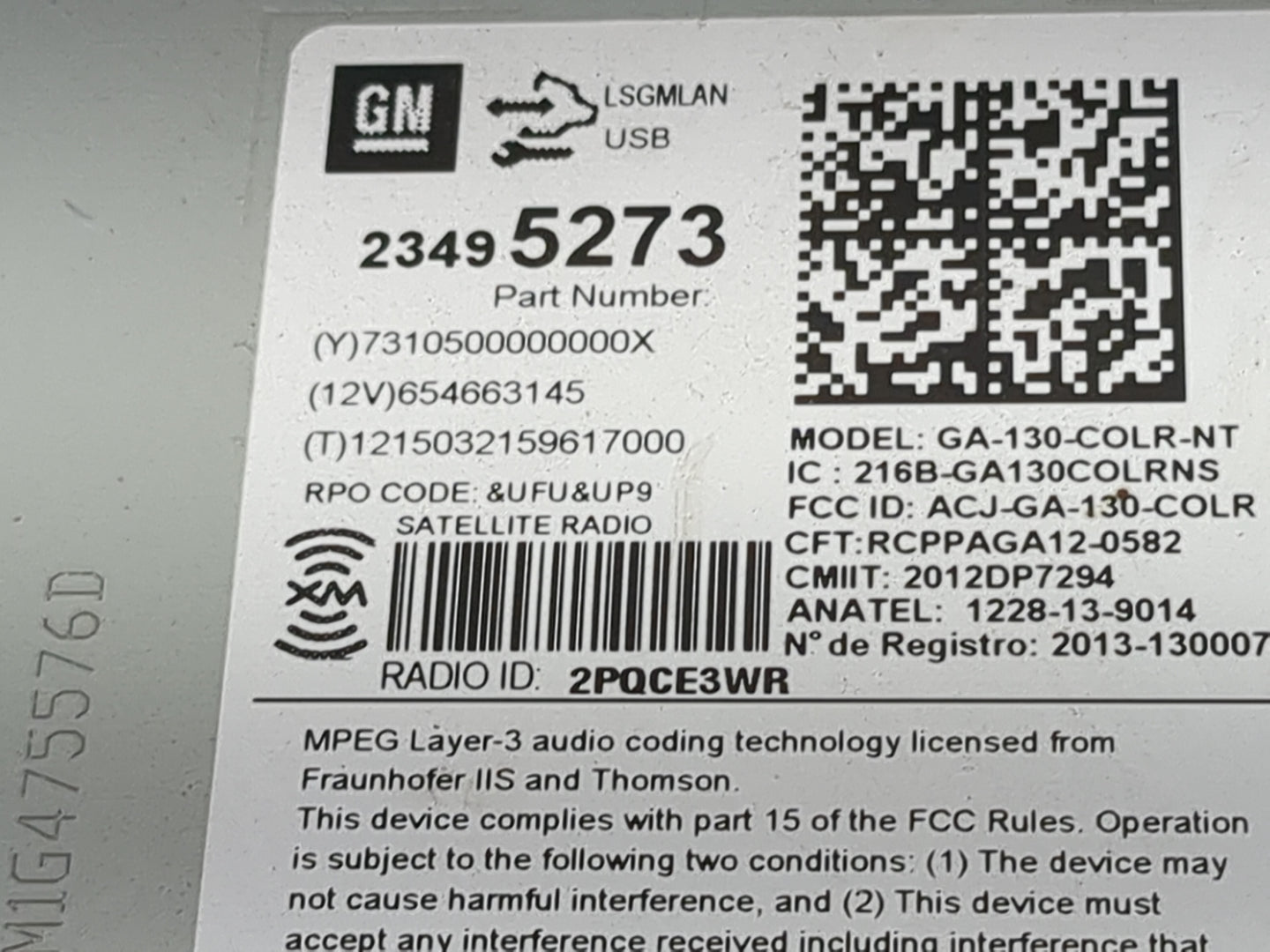 2015 Chevrolet Equinox Radio AM FM Cd Player Receiver Replacement P/N:23495273 GA-130-COLR-NT Fits Fits 2014 2016 2017 OEM U
