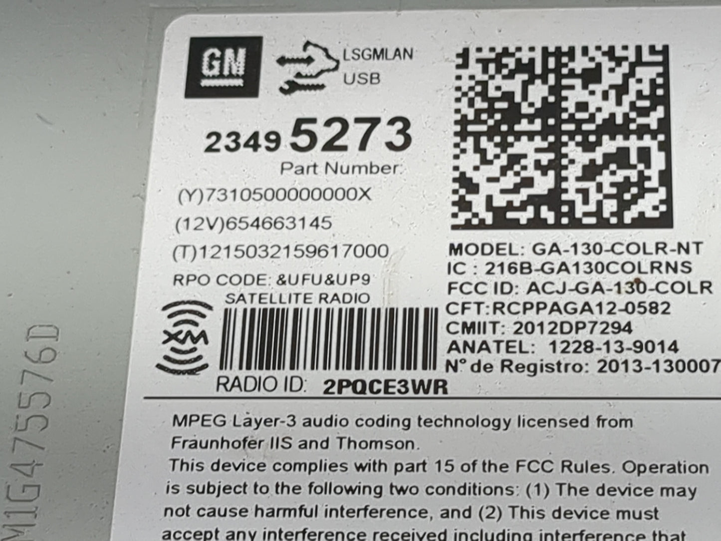 2015 Chevrolet Equinox Radio AM FM Cd Player Receiver Replacement P/N:23495273 GA-130-COLR-NT Fits Fits 2014 2016 2017 OEM U