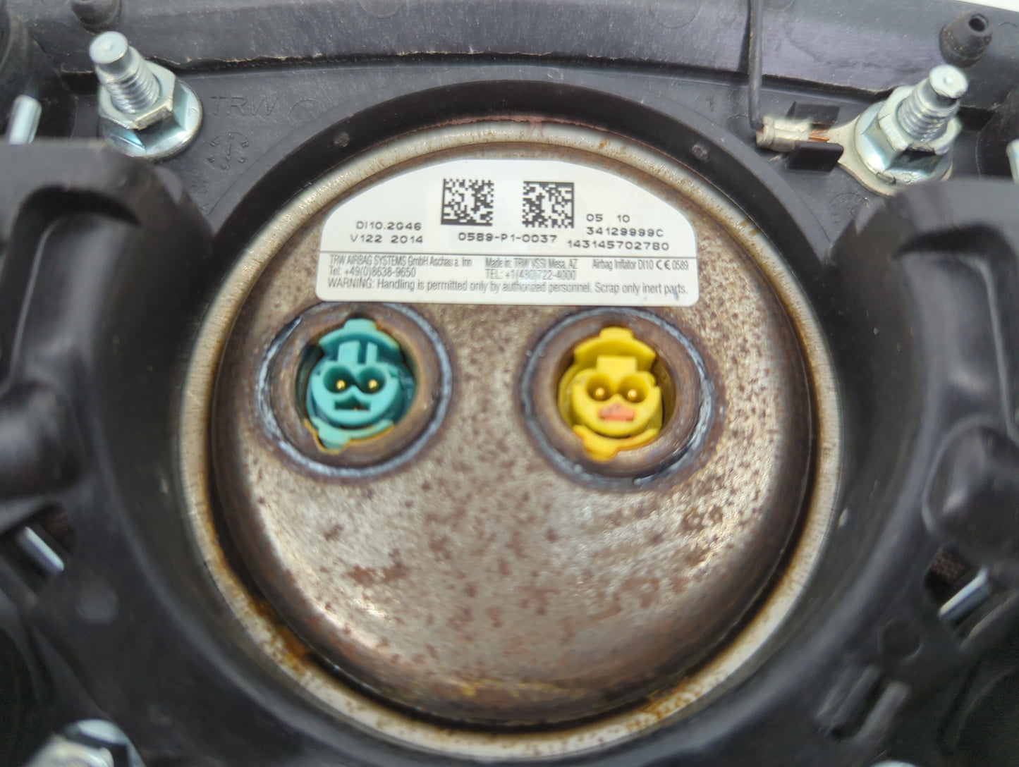 2015 Chevrolet Impala Air Bag Driver Left Steering Wheel Mounted P/N:D10.2G46 0589-P1-0037, 34129999C Fits OEM Used Auto Par