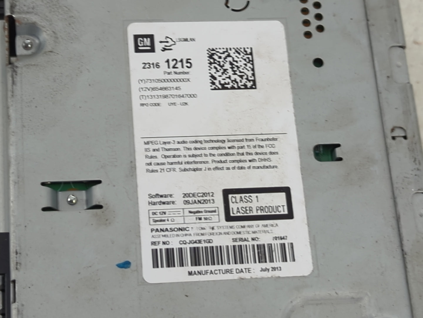 2014-2016 Chevrolet Malibu Radio AM FM Cd Player Receiver Replacement P/N:23161215 CQ-JG43E1GD Fits Fits 2014 2015 2016 OEM 