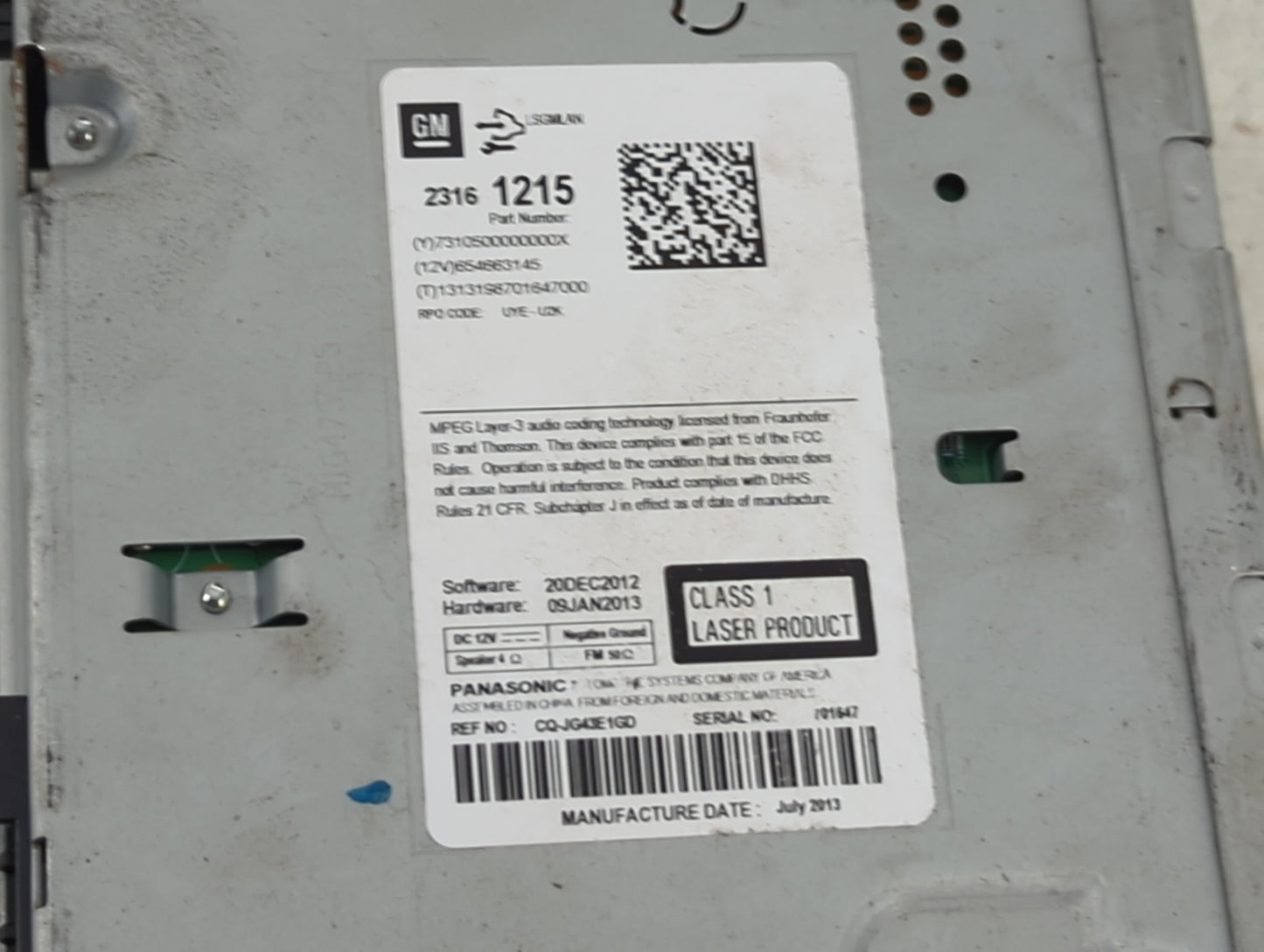 2014-2016 Chevrolet Malibu Radio AM FM Cd Player Receiver Replacement P/N:23161215 CQ-JG43E1GD Fits Fits 2014 2015 2016 OEM 