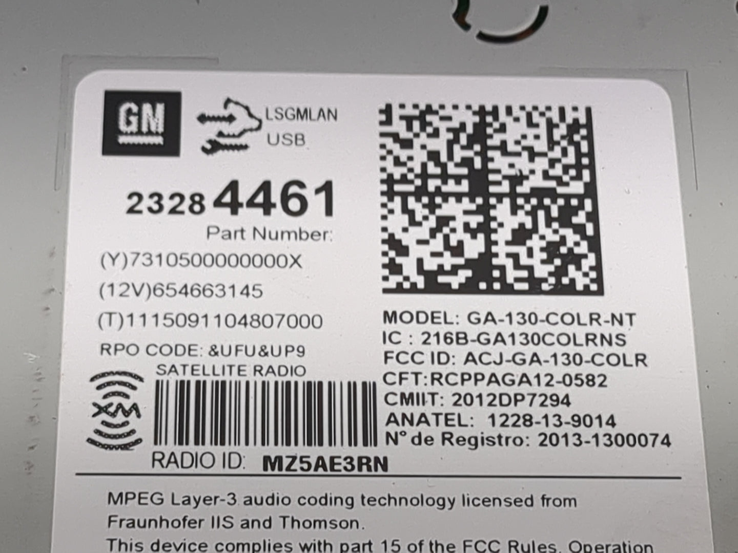 2014-2016 Chevrolet Malibu Radio AM FM Cd Player Receiver Replacement P/N:23284461 GA-130-COLR-NT Fits Fits 2014 2015 2016 O