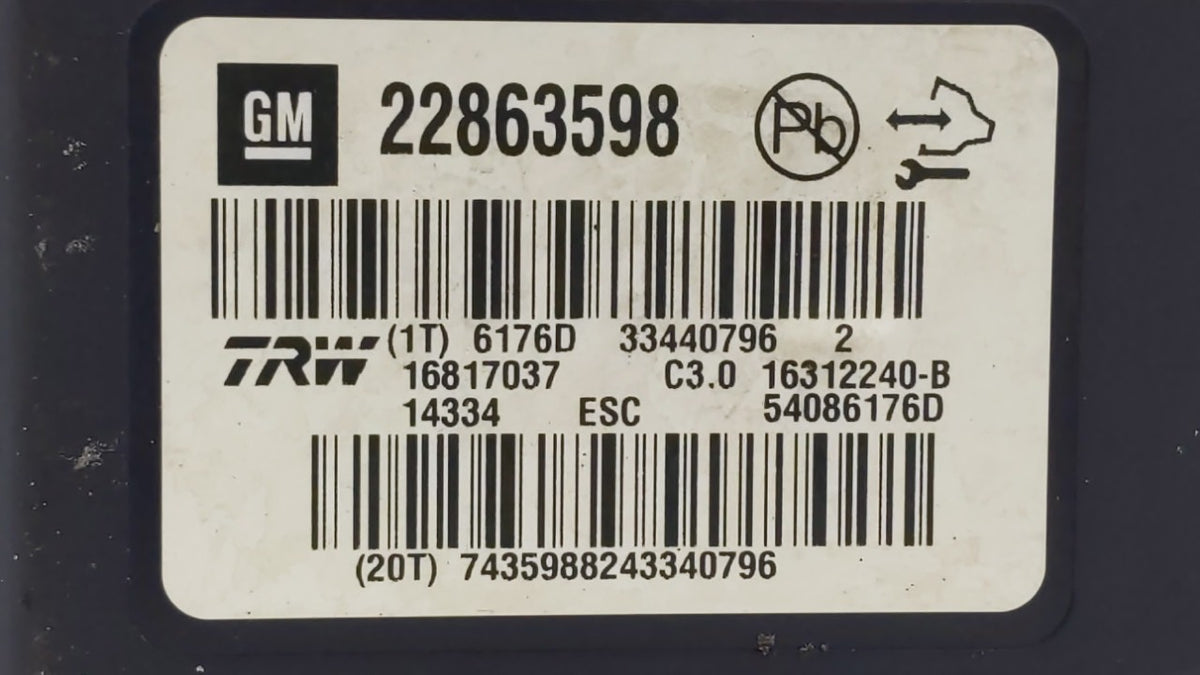 2013-2016 Chevrolet Malibu Anti-Lock Brake ABS Pump Module Actuator OEM P/N:22863598 22971448 Fits Fits 2012 2013 2014 2015 
