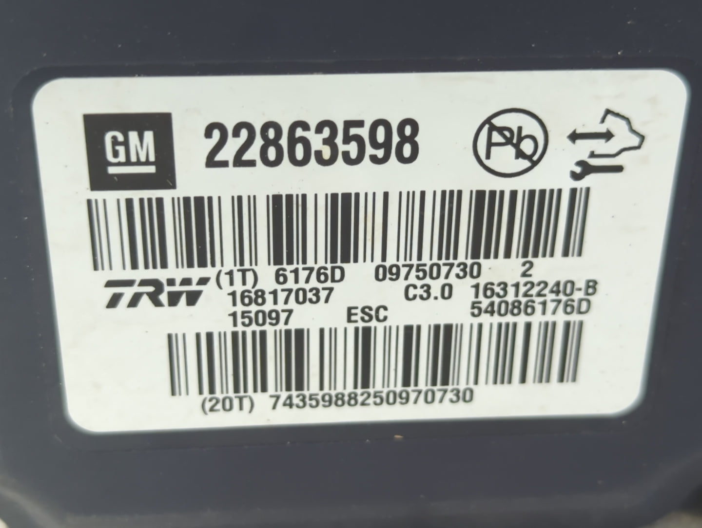 2013-2016 Chevrolet Malibu ABS Pump Control Module Replacement P/N:22863598 Fits Fits 2012 2013 2014 2015 2016 OEM Used Auto