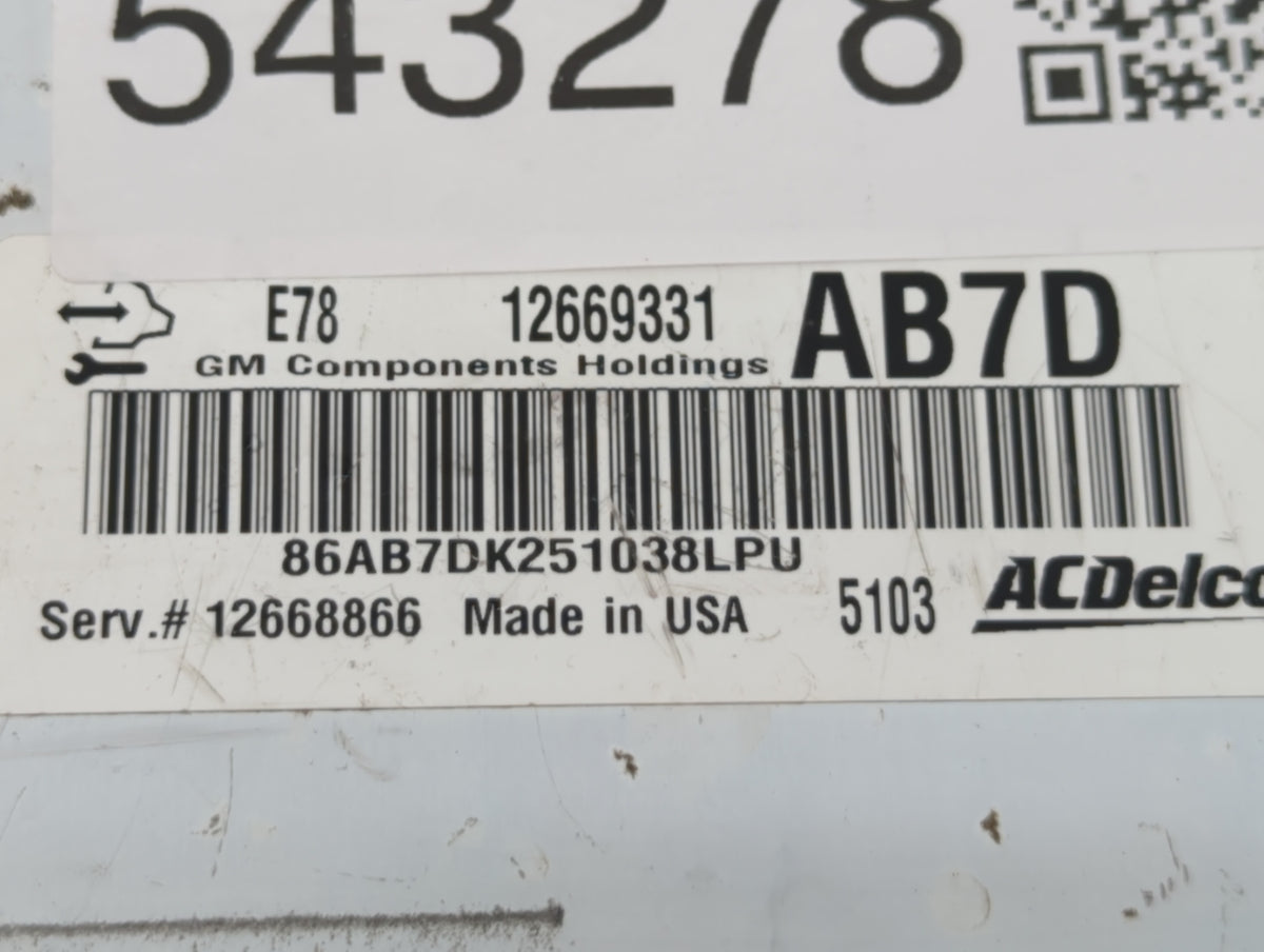 2015 Chevrolet Silverado 2500 PCM Engine Control Computer ECU ECM PCU OEM P/N:12668866 12669331 Fits Fits 2011 2012 OEM Used