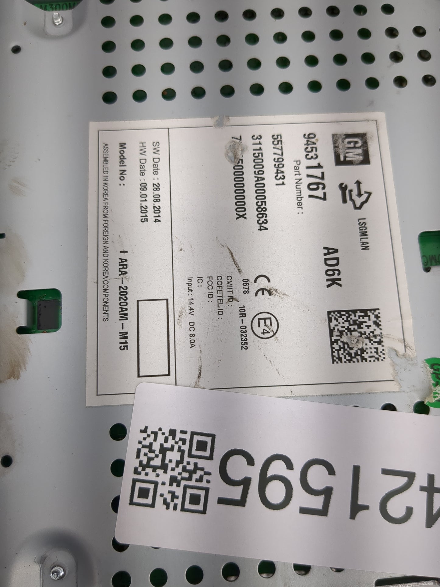 2015 Chevrolet Spark Radio AM FM Cd Player Receiver Replacement P/N:94531767 Fits OEM Used Auto Parts - Oemusedautoparts1.co