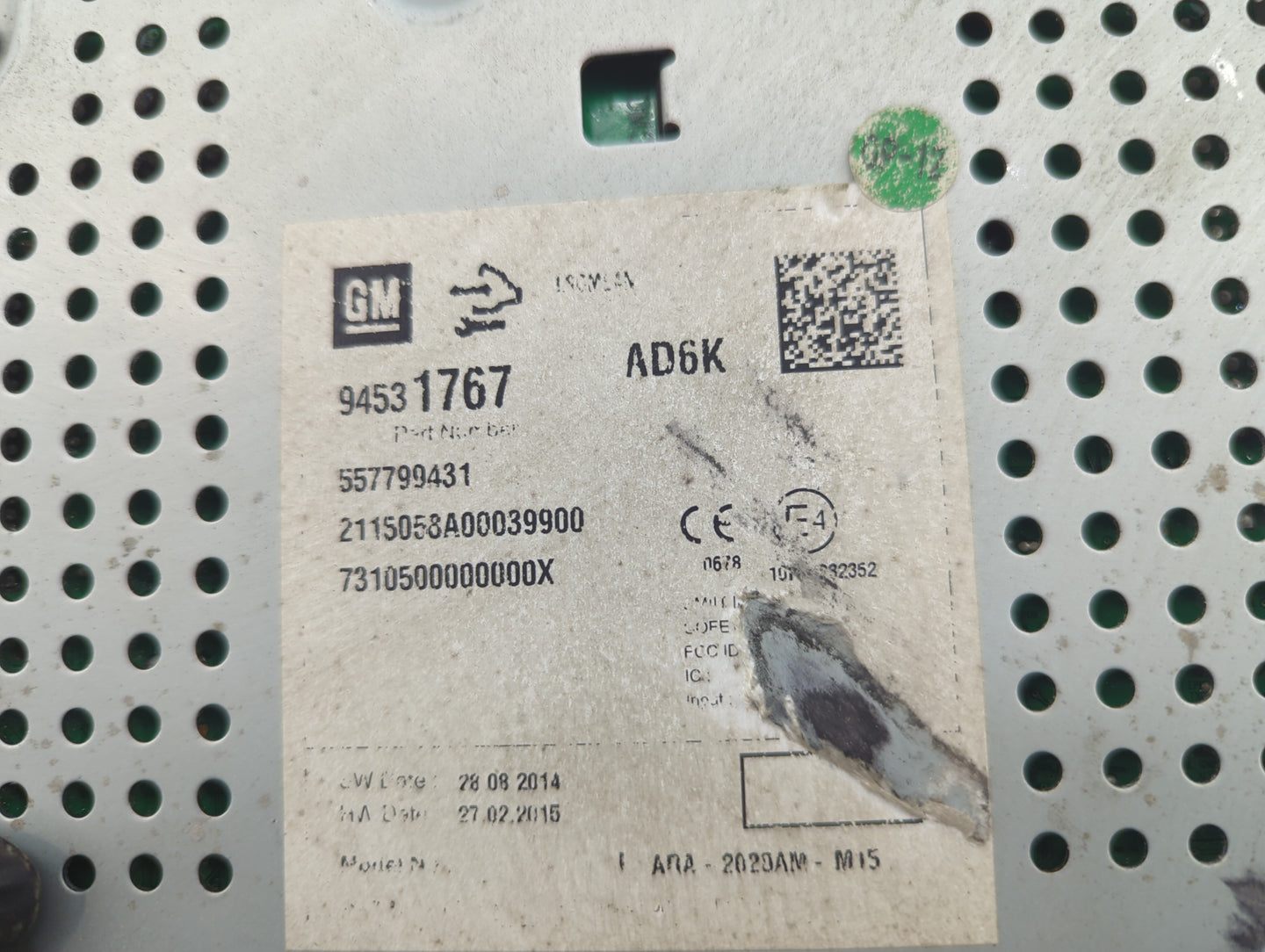2015 Chevrolet Spark Radio AM FM Cd Player Receiver Replacement P/N:94531767 Fits OEM Used Auto Parts - Oemusedautoparts1.co