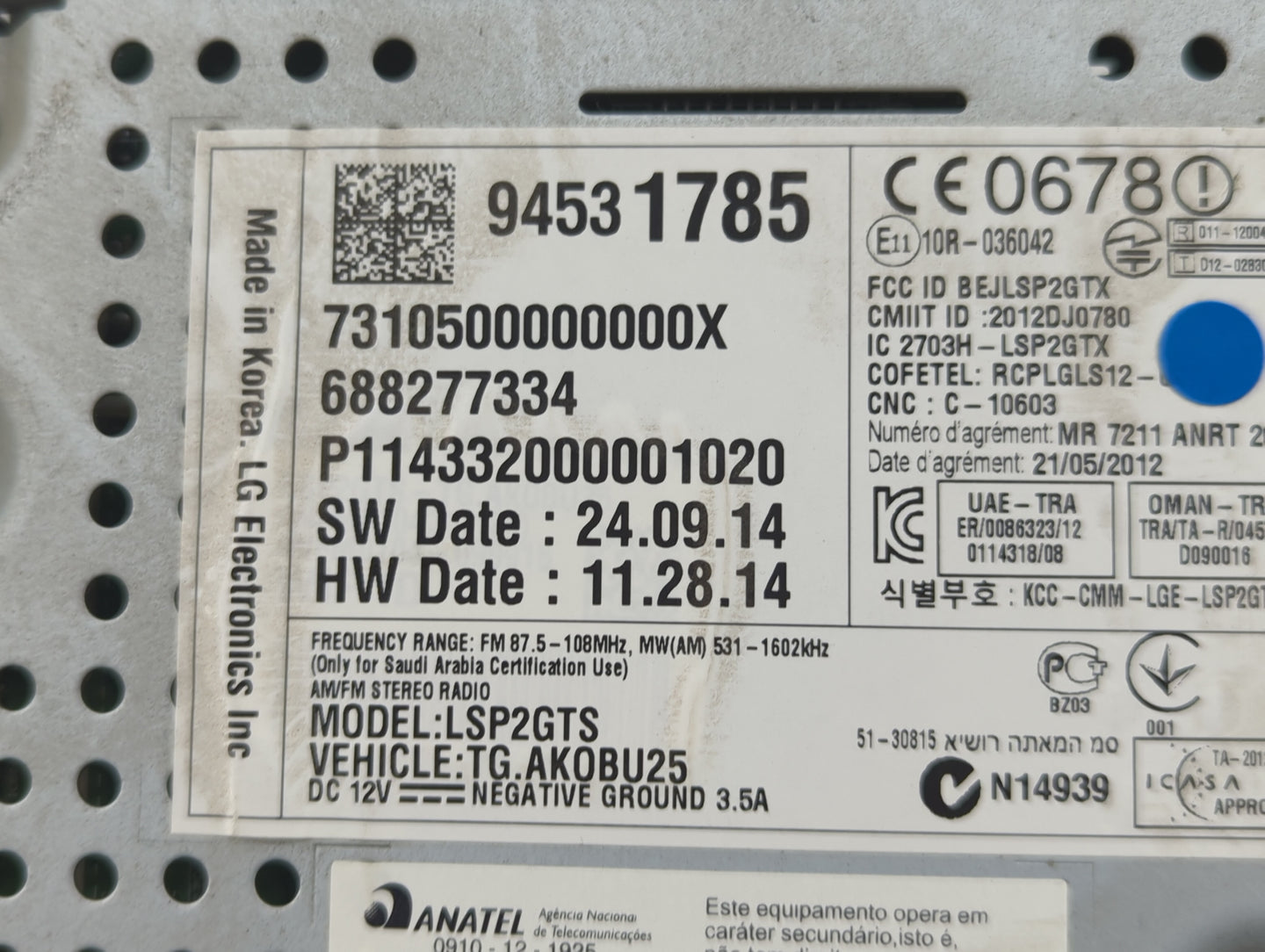 2015-2016 Chevrolet Trax Radio AM FM Cd Player Receiver Replacement P/N:94531785 Fits Fits 2015 2016 OEM Used Auto Parts - O