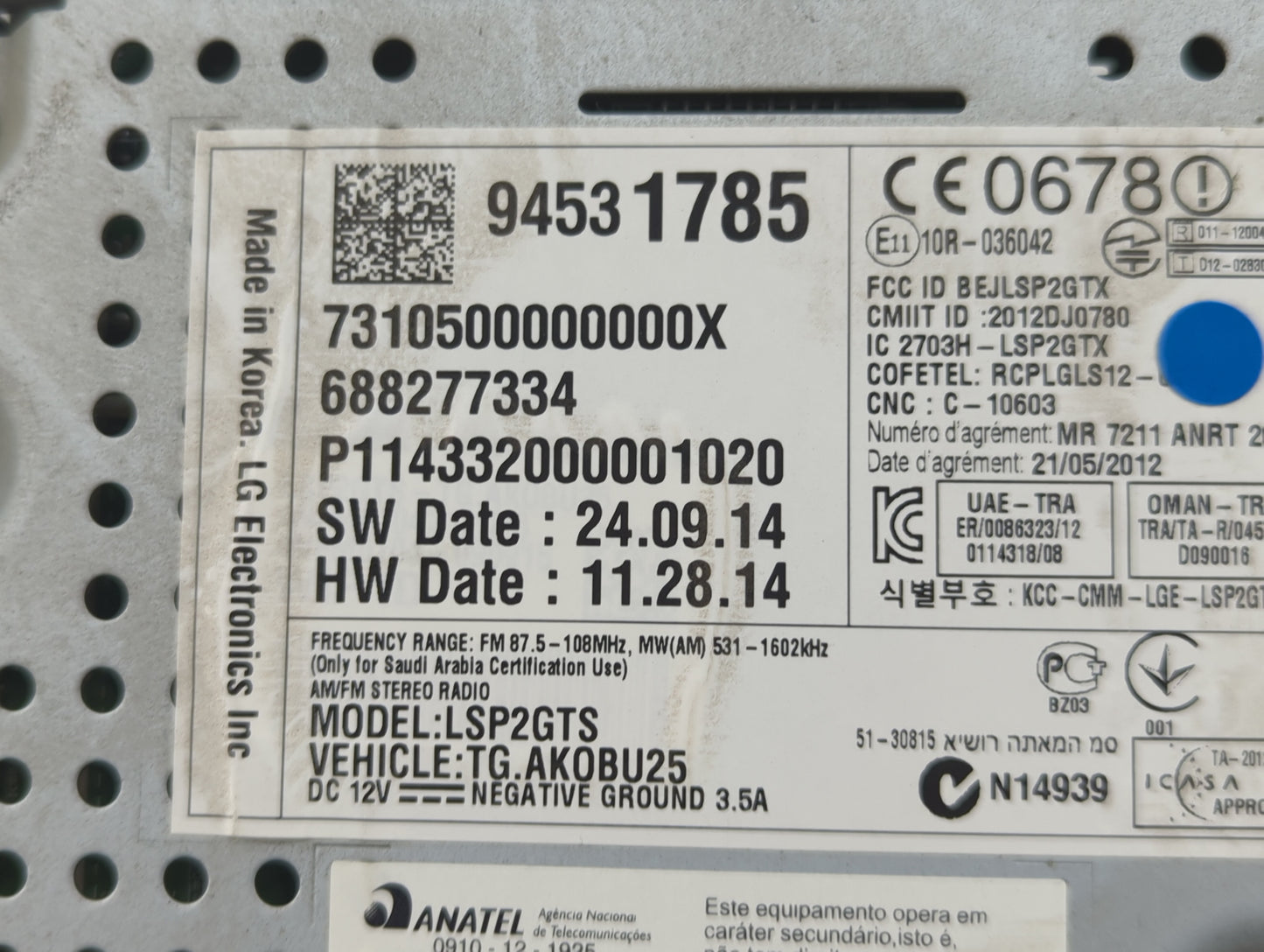 2015-2016 Chevrolet Trax Radio AM FM Cd Player Receiver Replacement P/N:94531785 Fits Fits 2015 2016 OEM Used Auto Parts - O