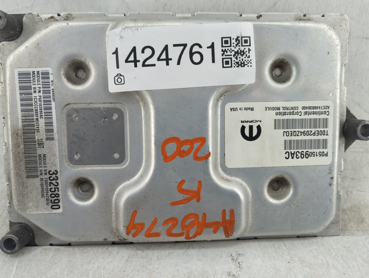 2015 Chrysler 200 PCM Engine Control Computer ECU ECM PCU OEM P/N:05150993AC Fits OEM Used Auto Parts - Oemusedautoparts1.co