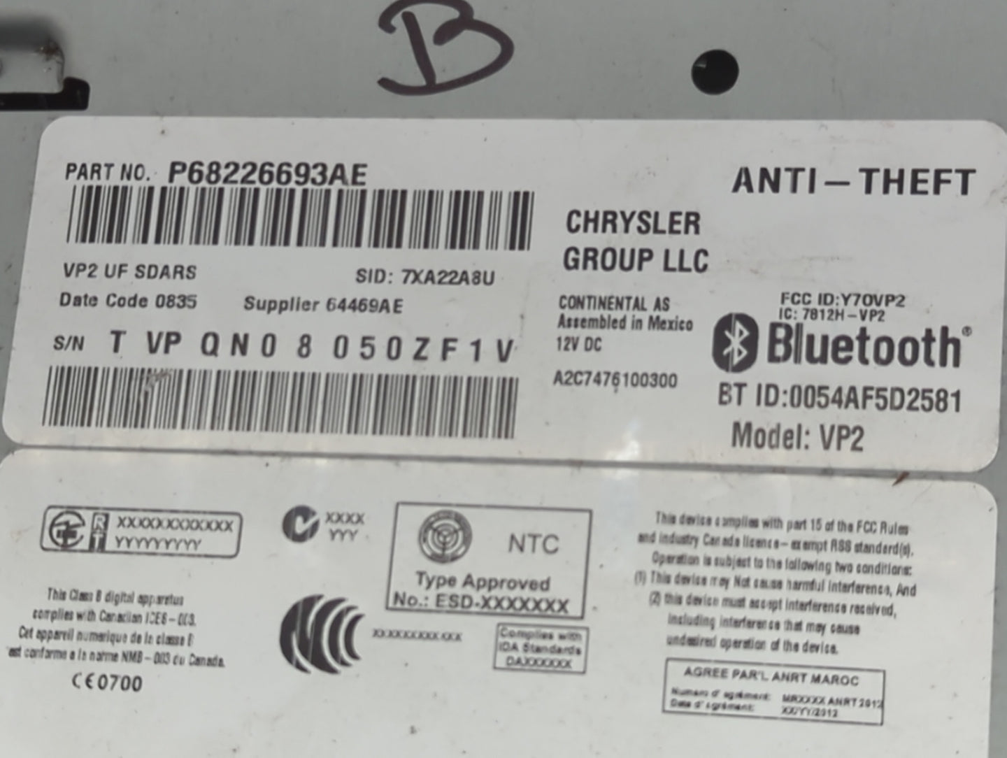 2015 Chrysler 200 Radio AM FM Cd Player Receiver Replacement P/N:P68226693AE Y7OVP2, 7812H-VP2, A2C7476100300, VP2 Fits OEM 
