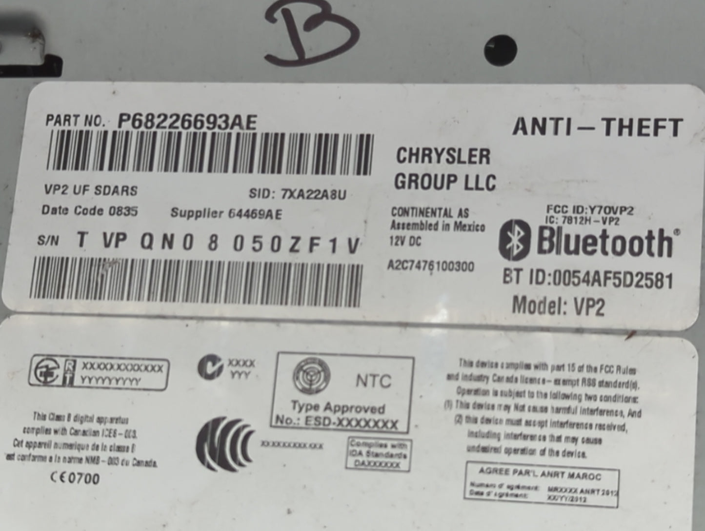 2015 Chrysler 200 Radio AM FM Cd Player Receiver Replacement P/N:P68226693AE Y7OVP2, 7812H-VP2, A2C7476100300, VP2 Fits OEM 