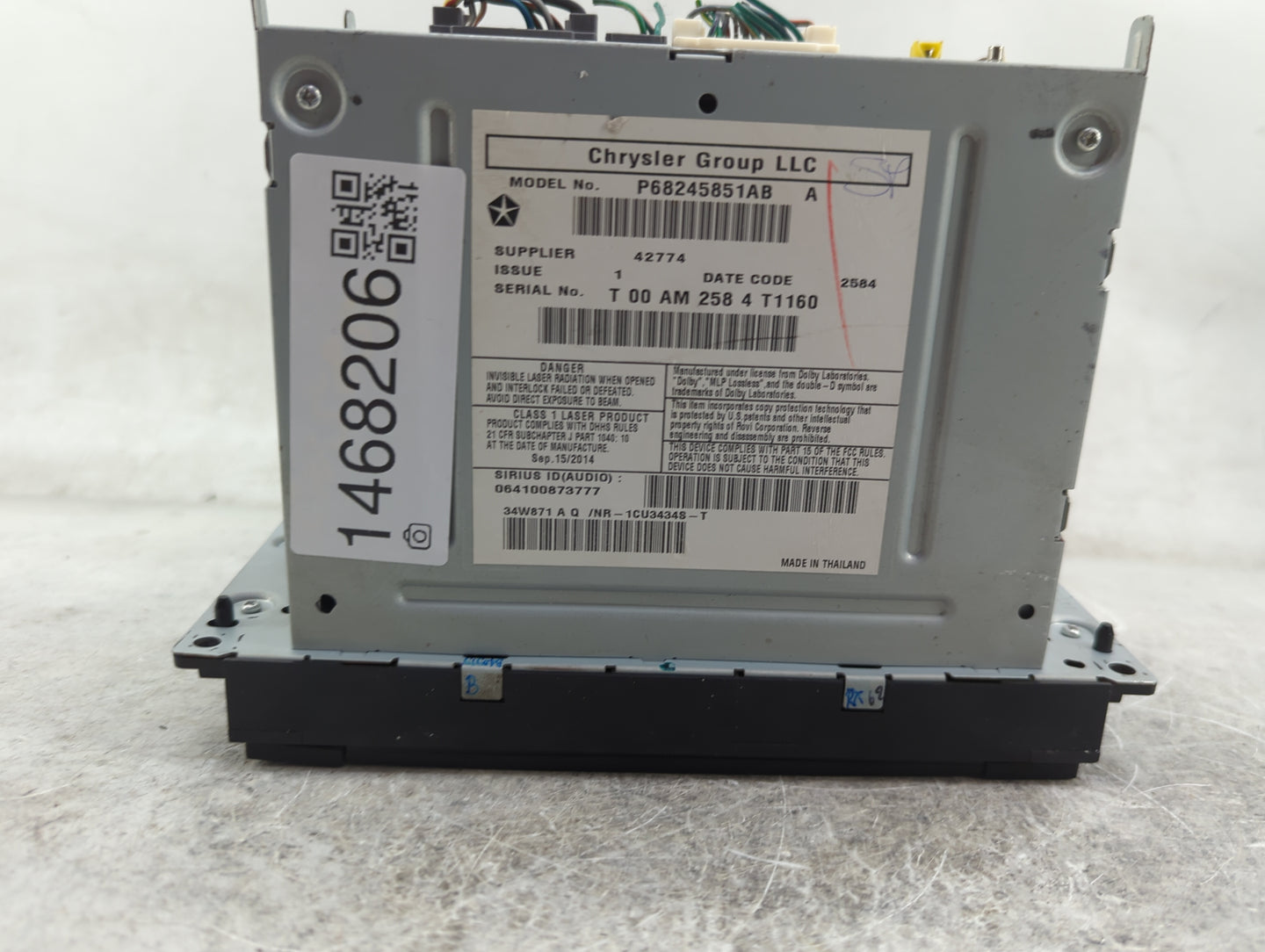 2012-2016 Chrysler Town & Country Radio AM FM Cd Player Receiver Replacement P/N:P68245851AB Fits OEM Used Auto Parts - Oemu