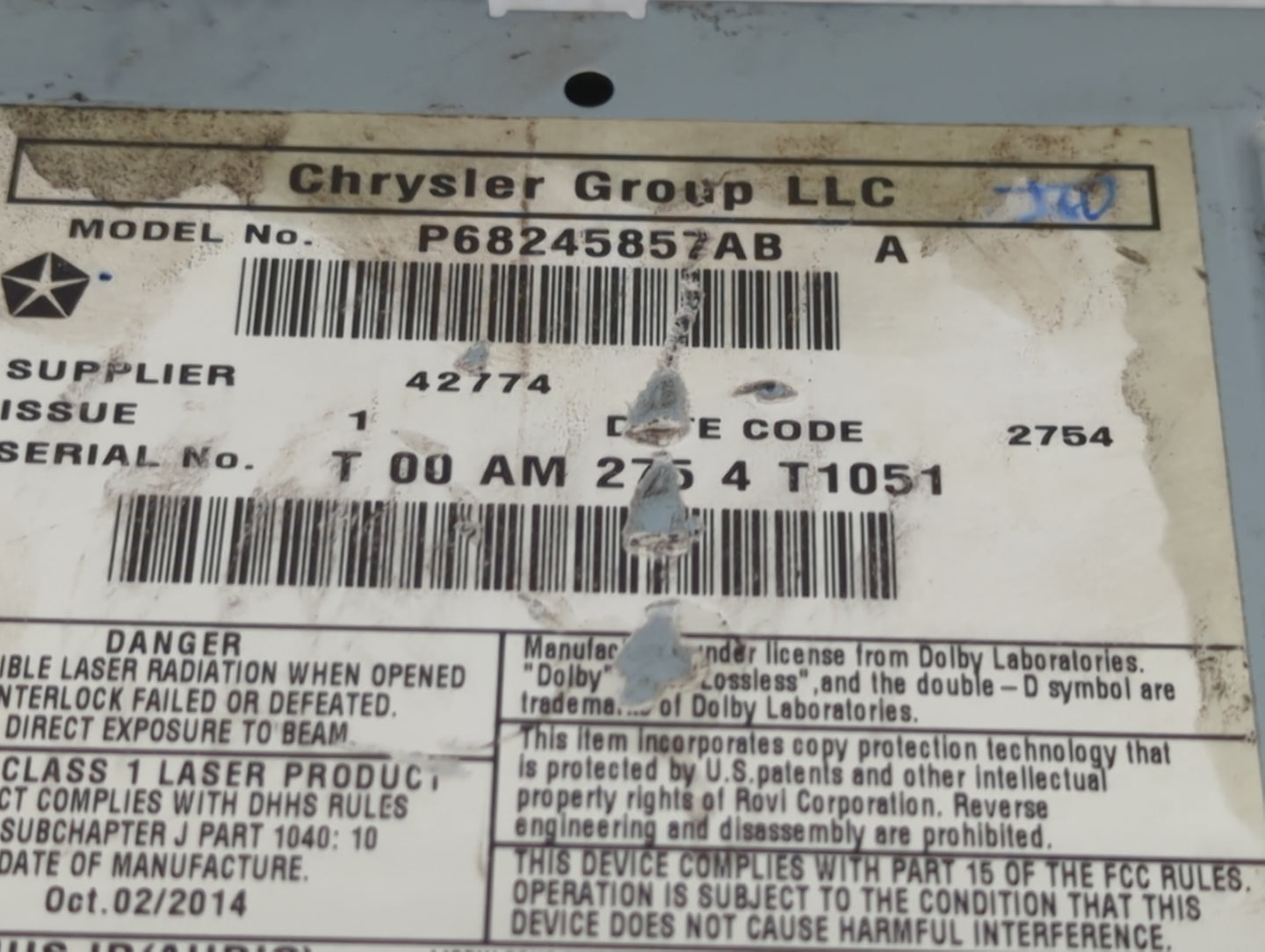 2015 Dodge Caravan Radio AM FM Cd Player Receiver Replacement P/N:P68245857AB Fits Fits 2012 2013 2014 2016 2017 2018 2019 2