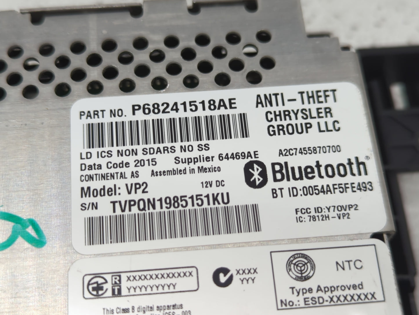 2015 Dodge Charger Radio AM FM Cd Player Receiver Replacement P/N:68241518AE Fits OEM Used Auto Parts - Oemusedautoparts1.co