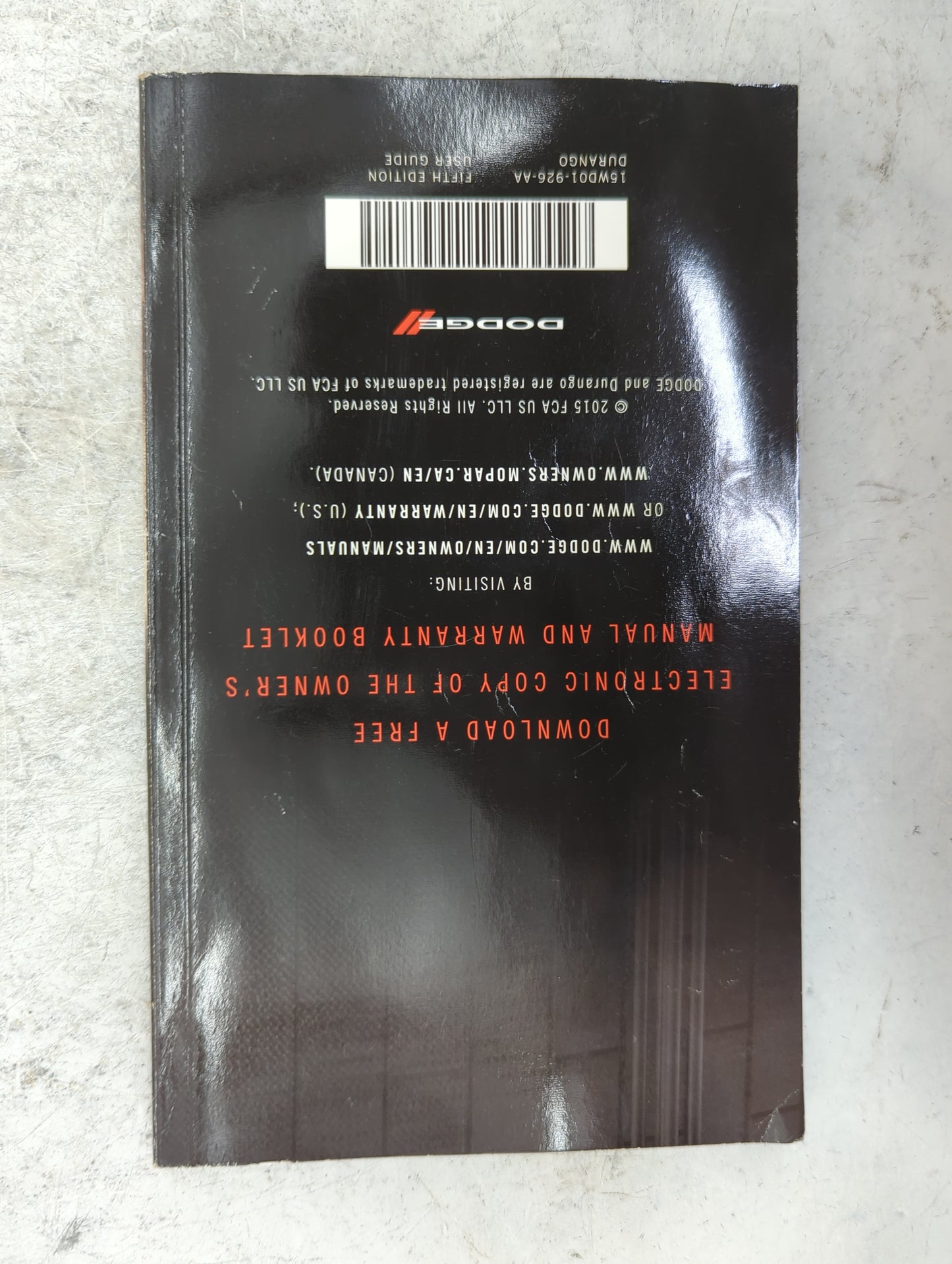 2015 Dodge Durango Owners Manual Book Guide P/N:15WD01-926-AA OEM Used Auto Parts - Oemusedautoparts1.com