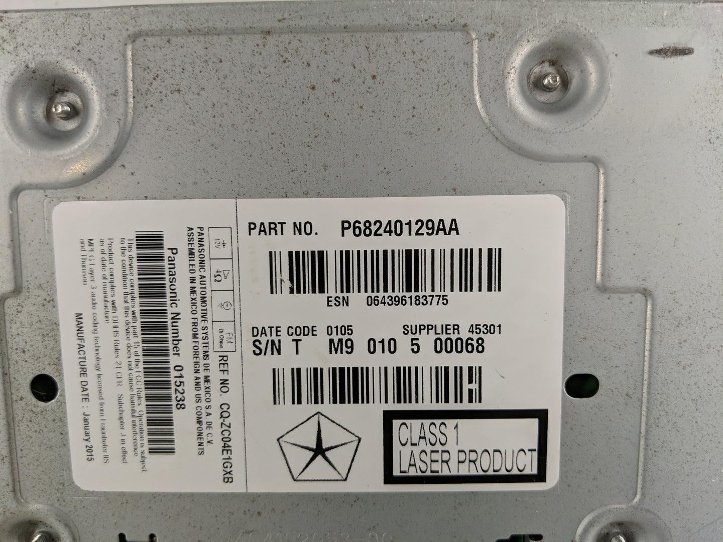 2015 Dodge Journey Radio AM FM Cd Player Receiver Replacement P/N:P68240129AA Fits OEM Used Auto Parts - Oemusedautoparts1.c