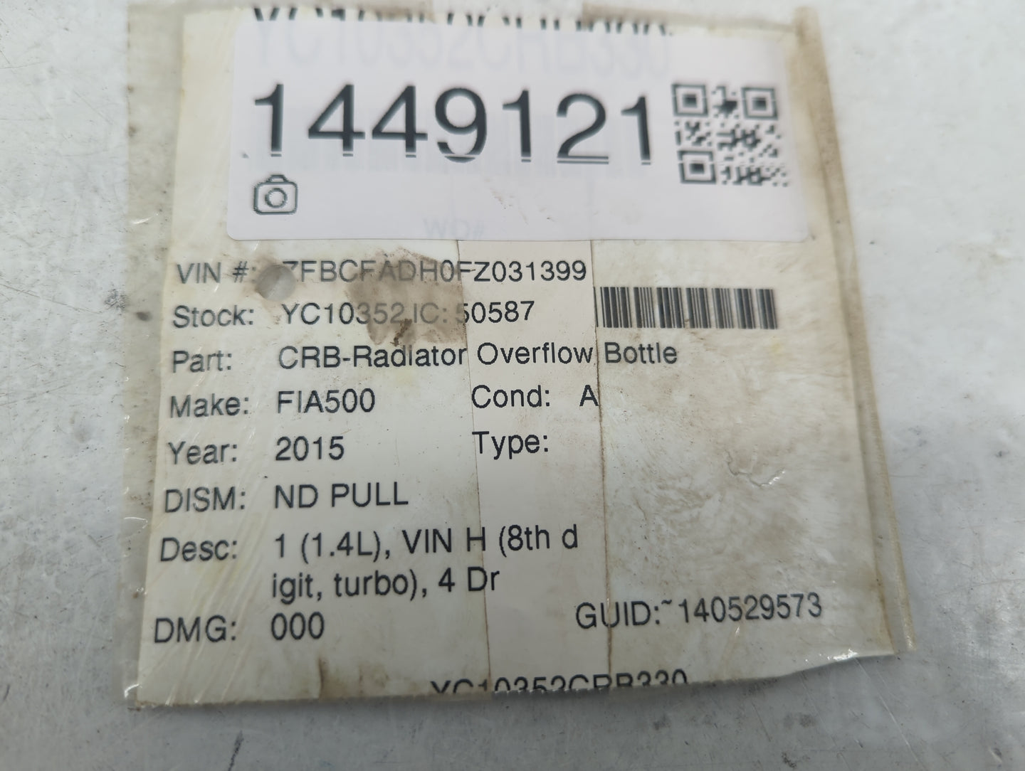 2014-2017 Fiat 500 Radiator Coolant Overflow Expansion Tank Bottle - Oemusedautoparts1.com