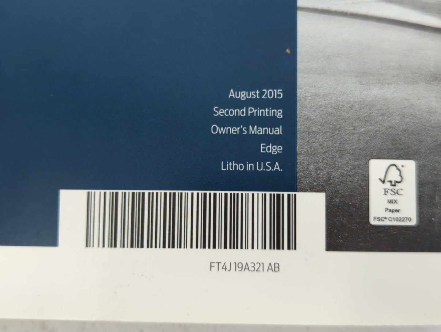 2015 Ford Edge Owners Manual Book Guide P/N:FT4J 19A321 AB OEM Used Auto Parts - Oemusedautoparts1.com