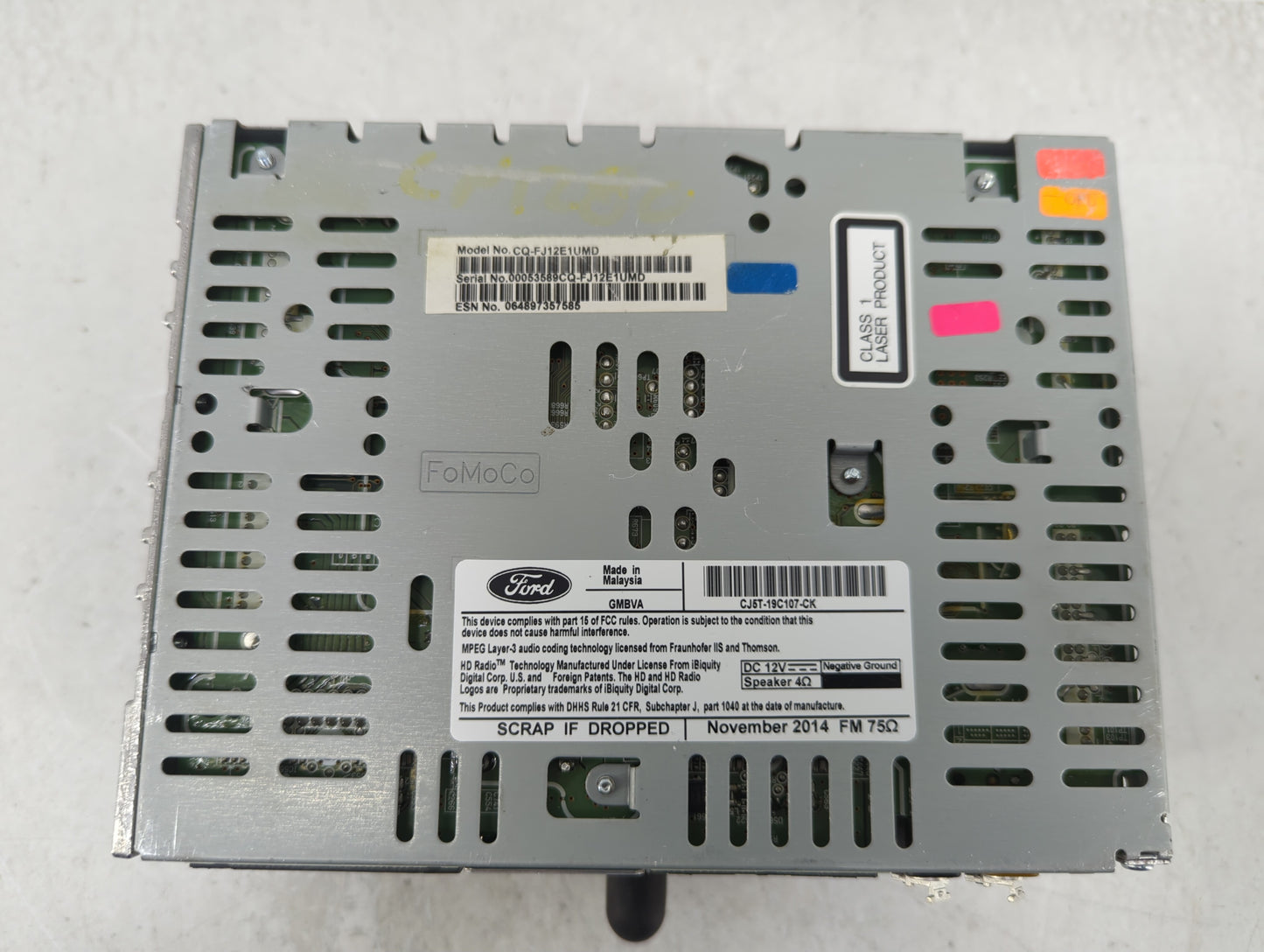 2013-2015 Ford Escape Radio AM FM Cd Player Receiver Replacement P/N:CJ5T-19C107-CK Fits Fits 2013 2014 2015 OEM Used Auto P