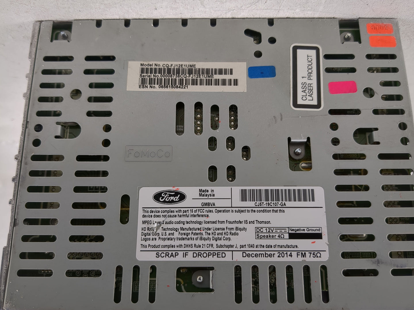 2013-2015 Ford Escape Radio AM FM Cd Player Receiver Replacement P/N:CJ5T-19C107-GA Fits Fits 2013 2014 2015 OEM Used Auto P