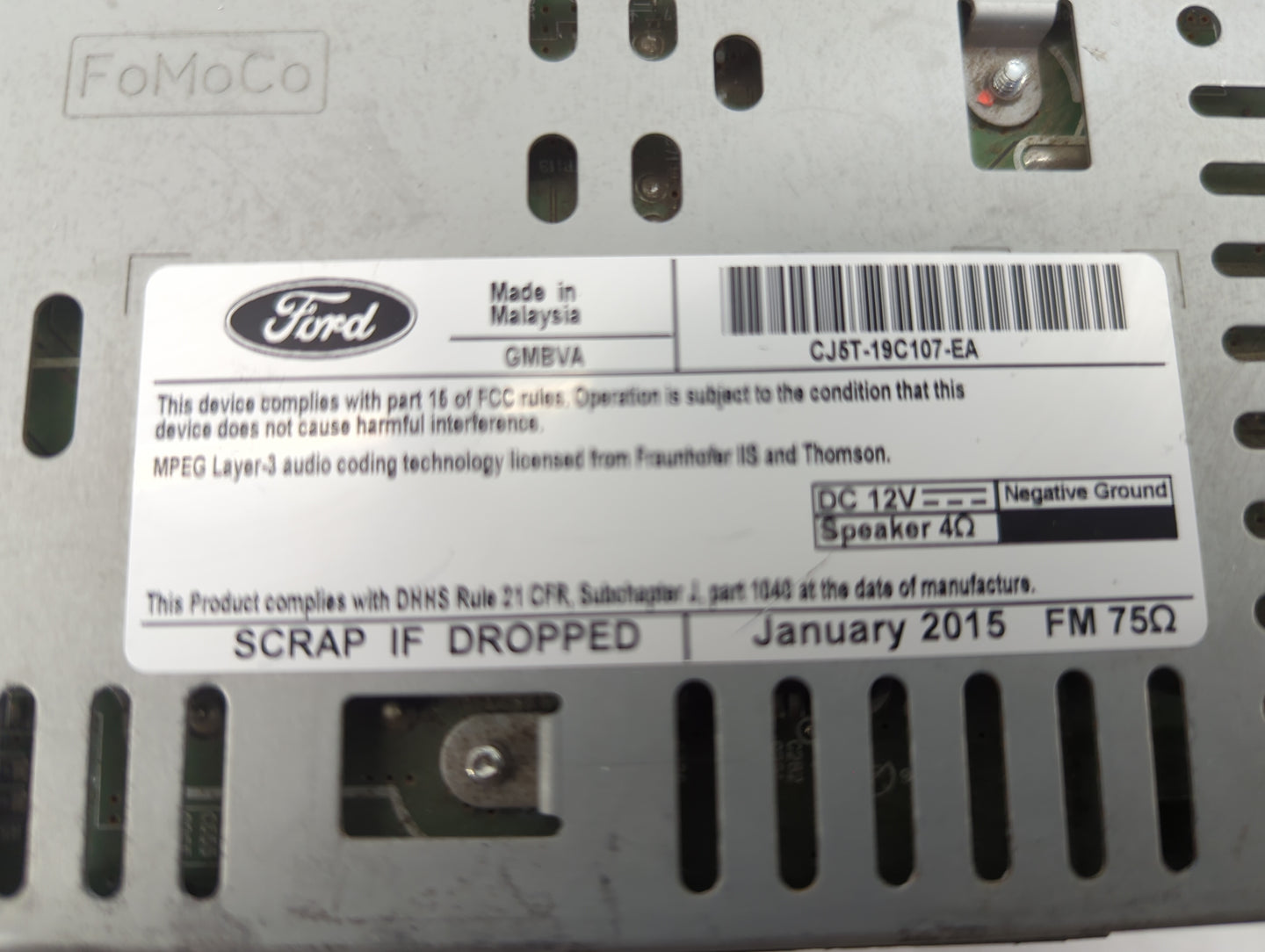 2013-2015 Ford Escape Radio AM FM Cd Player Receiver Replacement P/N:CJ5T-19C107-EA Fits Fits 2013 2014 2015 OEM Used Auto P