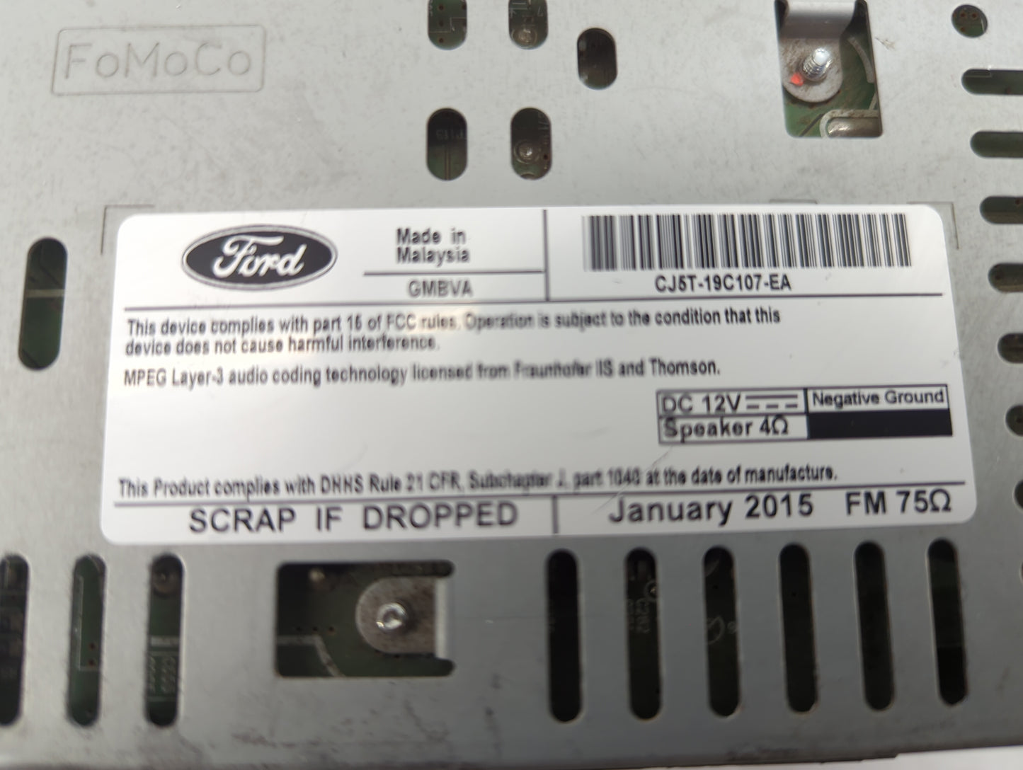2013-2015 Ford Escape Radio AM FM Cd Player Receiver Replacement P/N:CJ5T-19C107-EA Fits Fits 2013 2014 2015 OEM Used Auto P