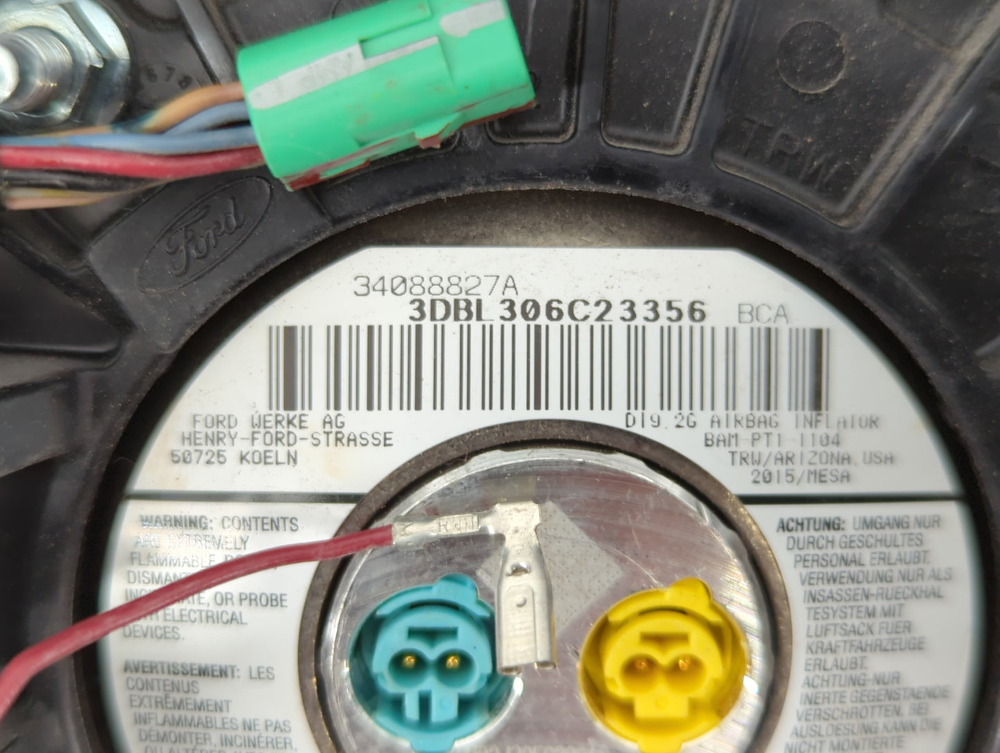 2015-2016 Ford Escape Air Bag Driver Left Steering Wheel Mounted P/N:EJ54 A042B85 BA3ZHE 34088827A Fits Fits 2015 2016 OEM U