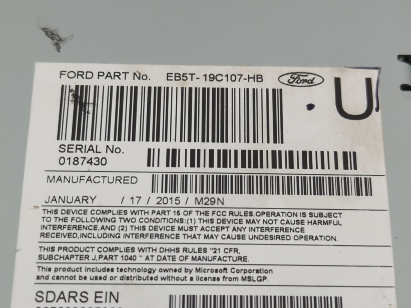 2015 Ford Explorer Radio AM FM Cd Player Receiver Replacement P/N:EB5T-19C107-HB Fits OEM Used Auto Parts - Oemusedautoparts