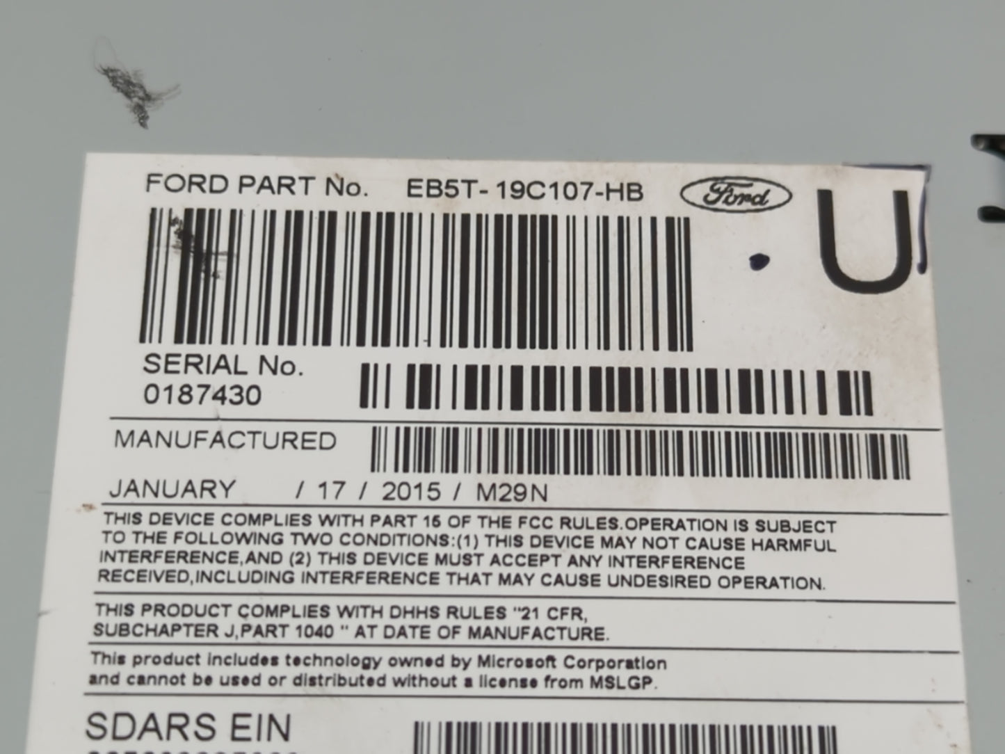 2015 Ford Explorer Radio AM FM Cd Player Receiver Replacement P/N:EB5T-19C107-HB Fits OEM Used Auto Parts - Oemusedautoparts