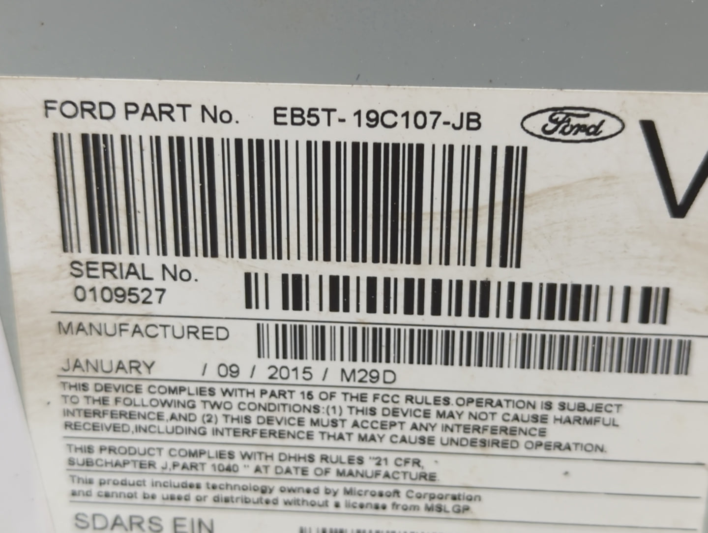 2015 Ford Explorer Radio AM FM Cd Player Receiver Replacement P/N:EB5T-19C107-JB Fits OEM Used Auto Parts - Oemusedautoparts