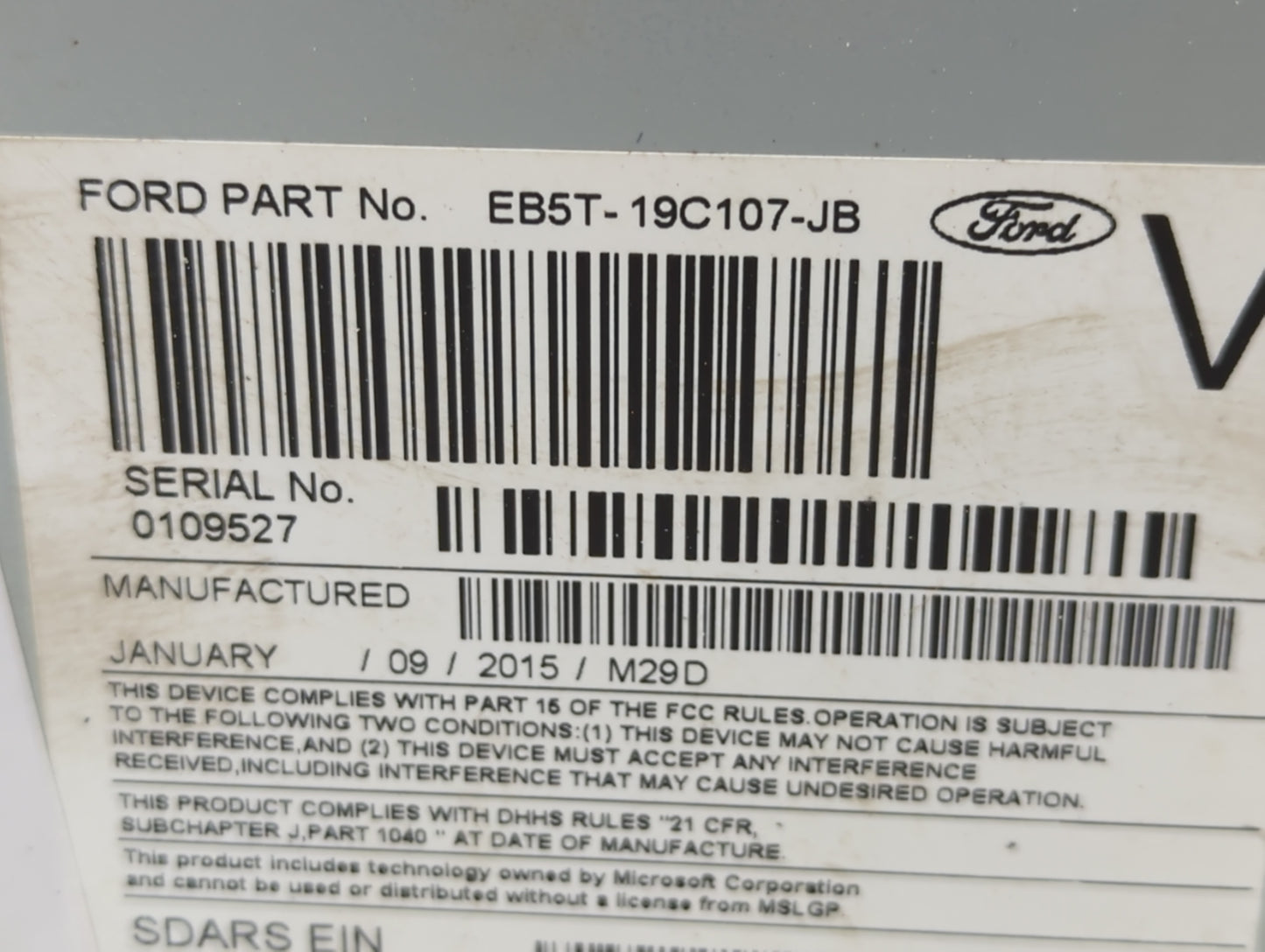 2015 Ford Explorer Radio AM FM Cd Player Receiver Replacement P/N:EB5T-19C107-JB Fits OEM Used Auto Parts - Oemusedautoparts