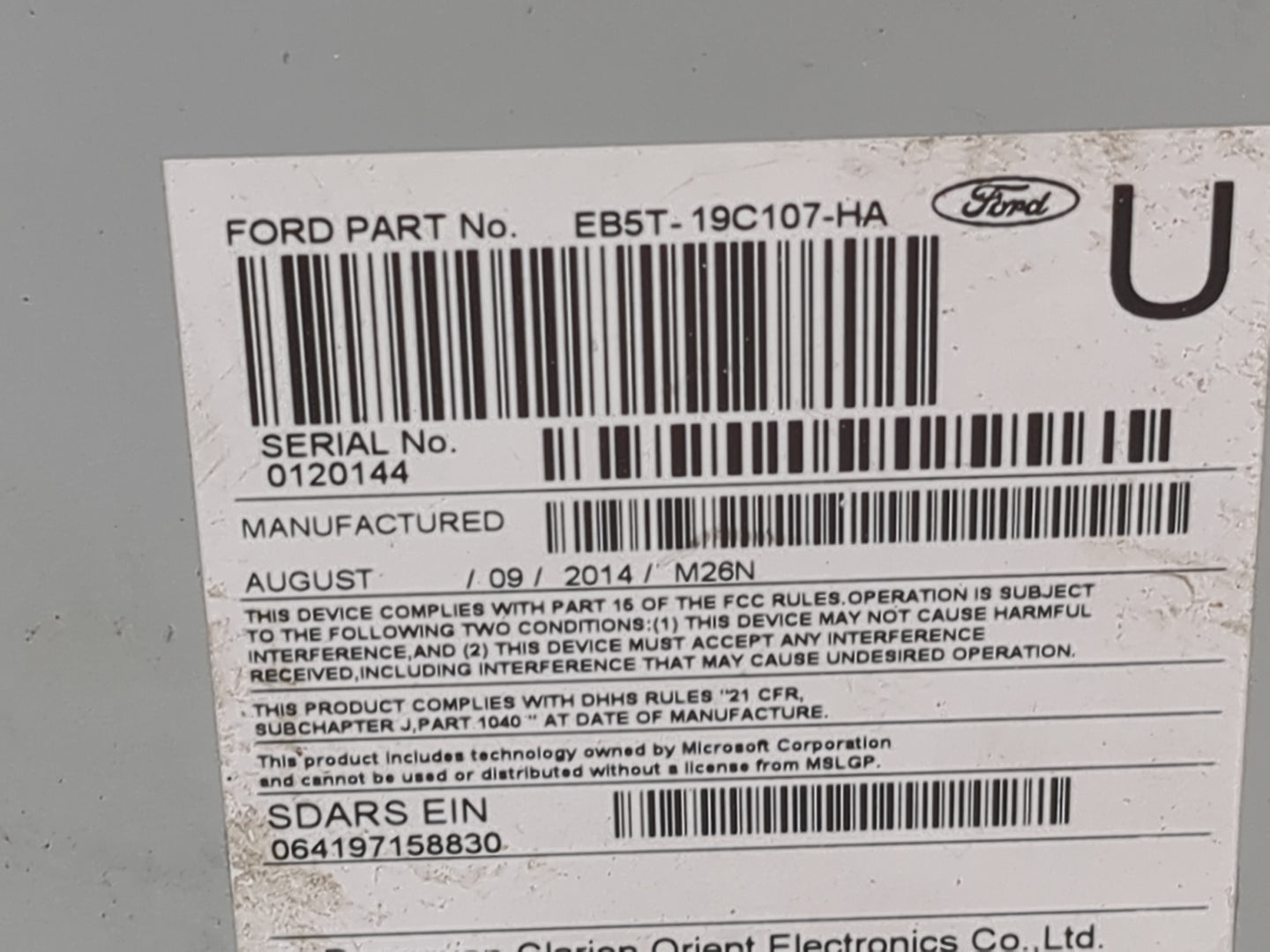 2015 Ford Explorer Radio AM FM Cd Player Receiver Replacement P/N:PU-3910L-D EB5T-19C107-HA Fits OEM Used Auto Parts - Oemus