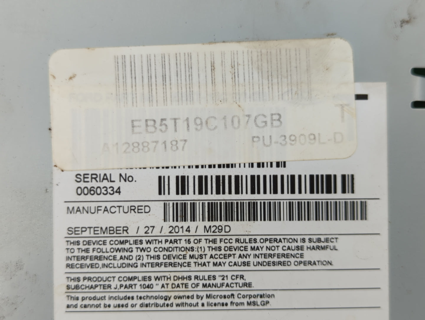 2015 Ford Explorer Radio AM FM Cd Player Receiver Replacement P/N:EB5T-19C107-GB Fits OEM Used Auto Parts - Oemusedautoparts