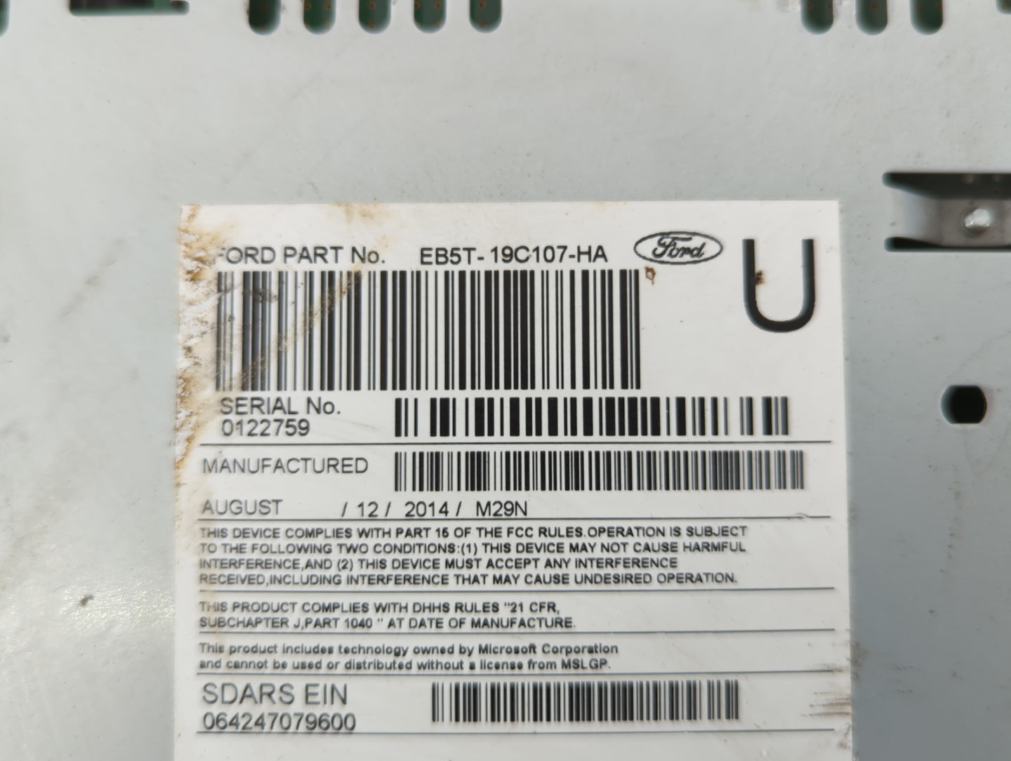 2014-2015 Ford Explorer Radio AM FM Cd Player Receiver Replacement P/N:EB5T-19C107-HA Fits Fits 2014 2015 OEM Used Auto Part