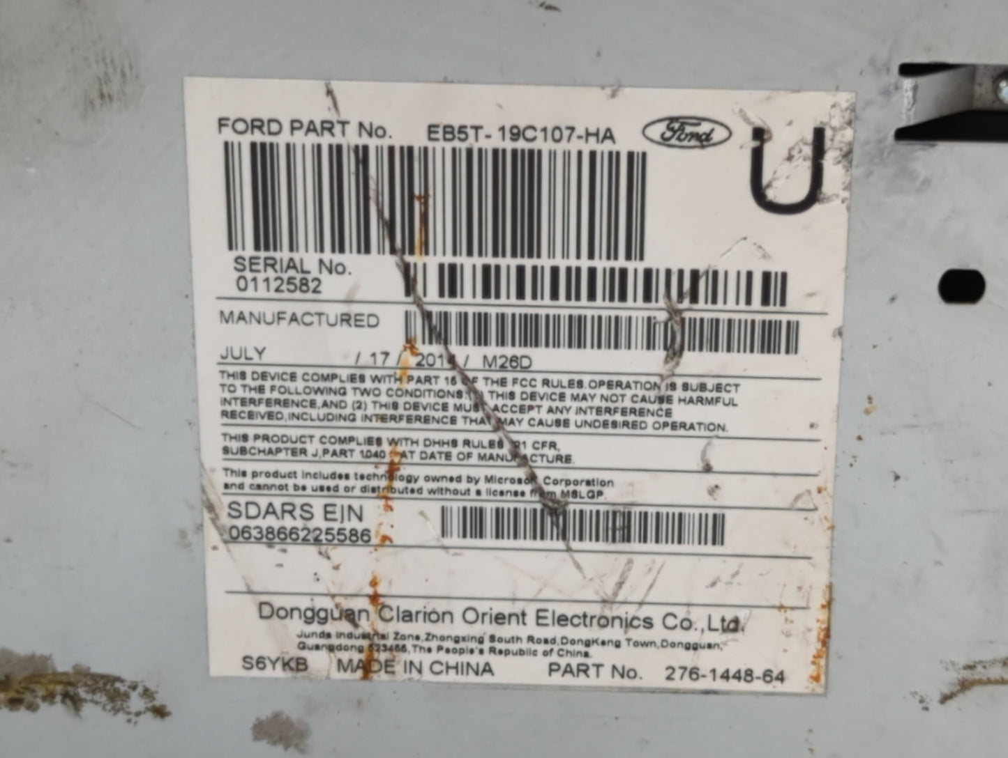 2014-2015 Ford Explorer Radio AM FM Cd Player Receiver Replacement P/N:EB5T-19C107-HA Fits Fits 2014 2015 OEM Used Auto Part