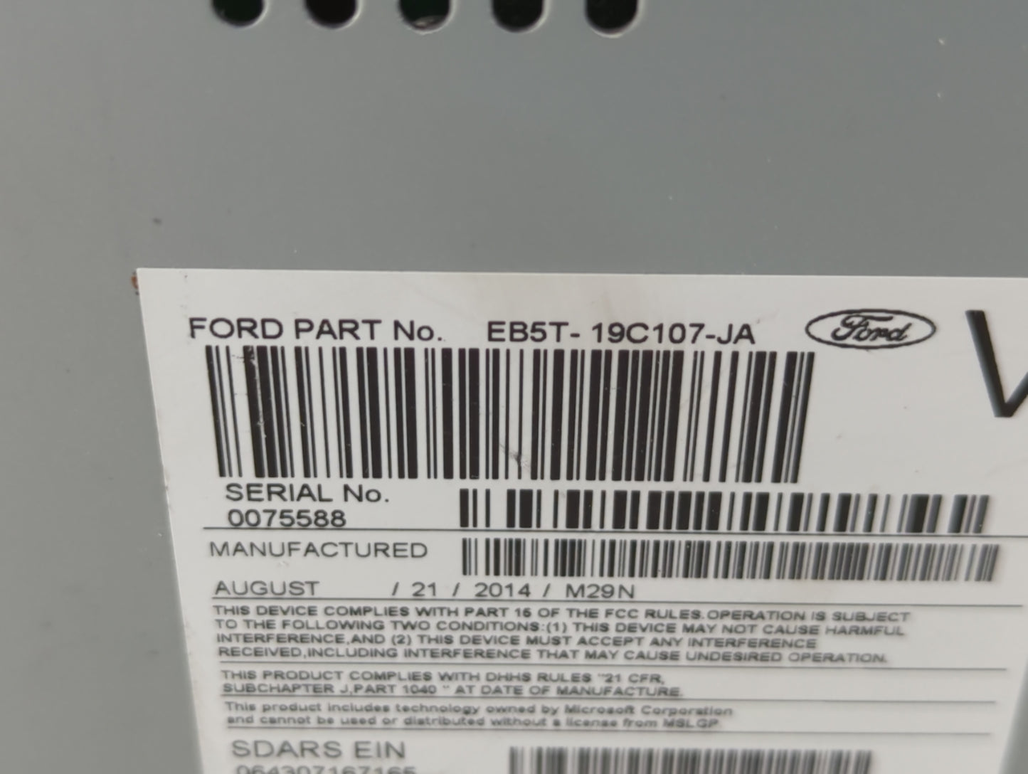 2014-2015 Ford Explorer Radio AM FM Cd Player Receiver Replacement P/N:EB5T-19C107-JA Fits Fits 2014 2015 OEM Used Auto Part