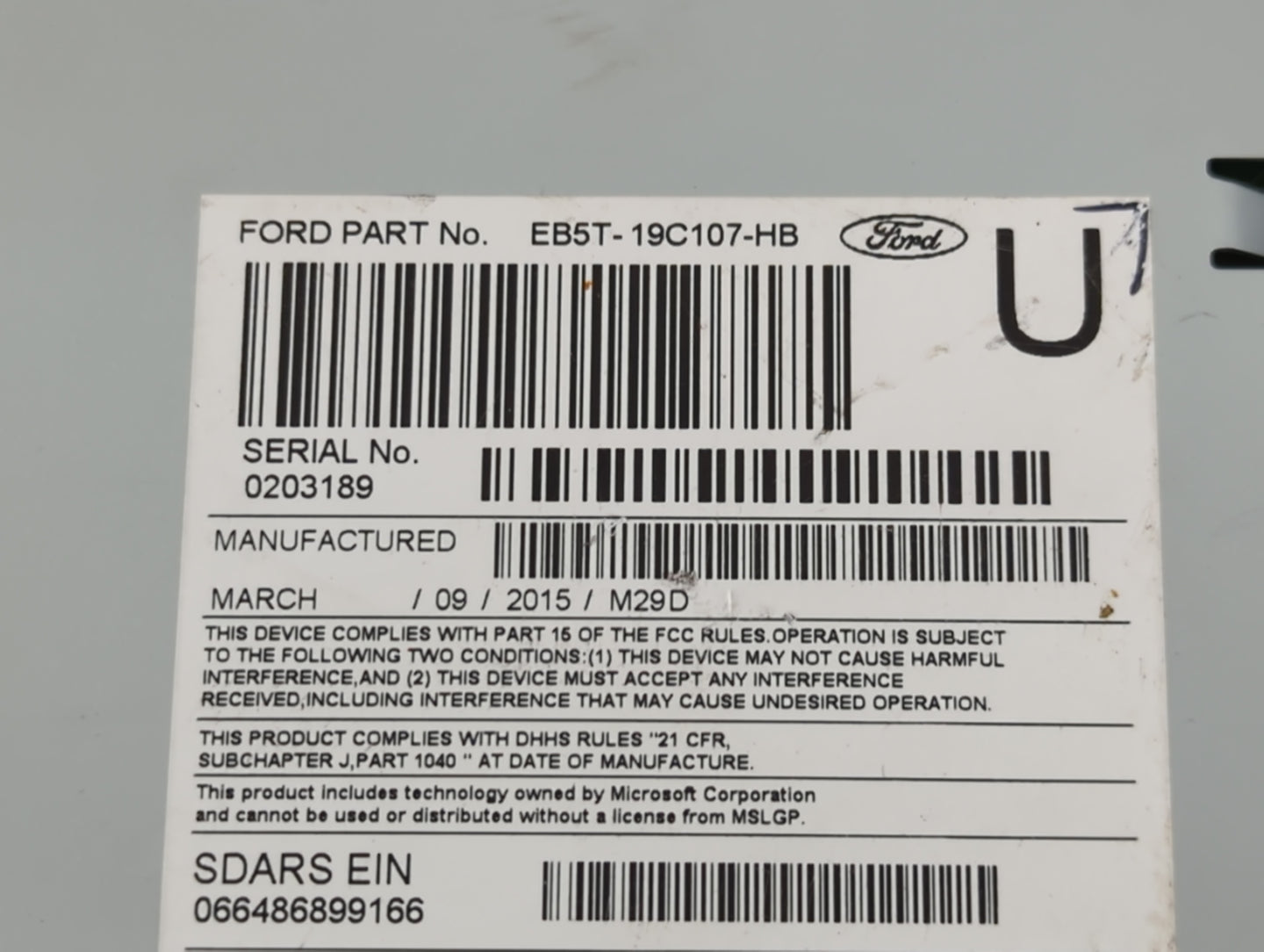 2015 Ford Explorer Radio AM FM Cd Player Receiver Replacement P/N:EB5T-19C107-HB Fits OEM Used Auto Parts - Oemusedautoparts