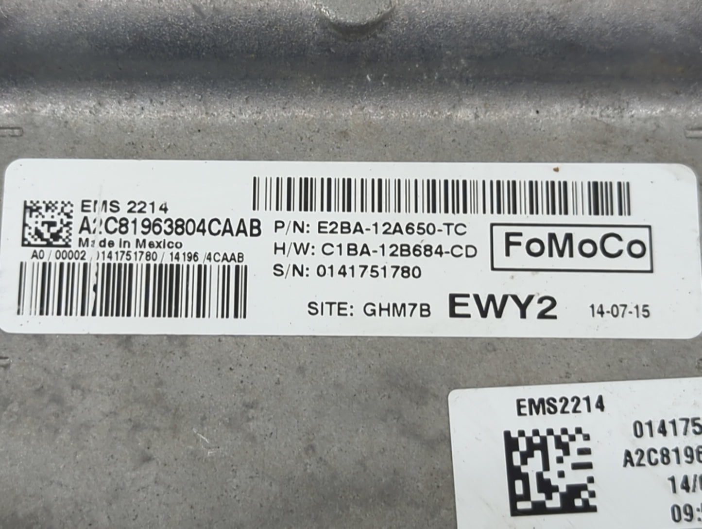 2014-2015 Ford Fiesta PCM Engine Control Computer ECU ECM PCU OEM P/N:E2BA-12A650-TC C1BA-12B684-CD Fits Fits 2014 2015 OEM 