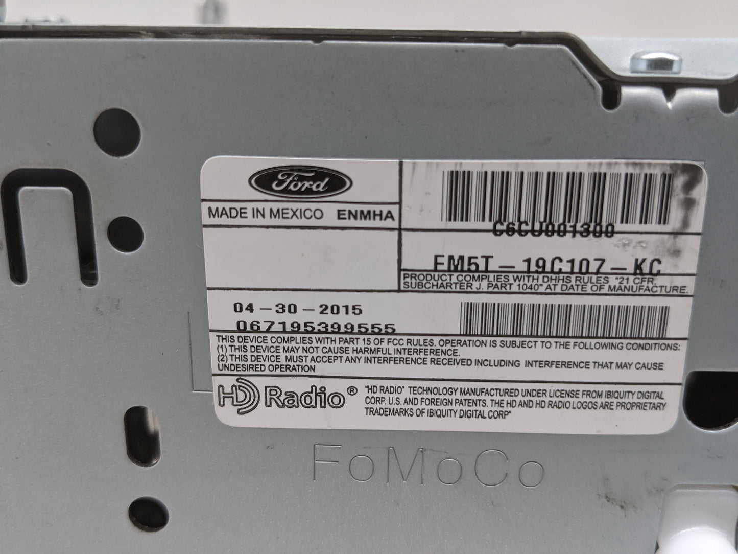 2015-2016 Ford Focus Radio AM FM Cd Player Receiver Replacement P/N:FM5T-19C107-KC Fits Fits 2015 2016 OEM Used Auto Parts -