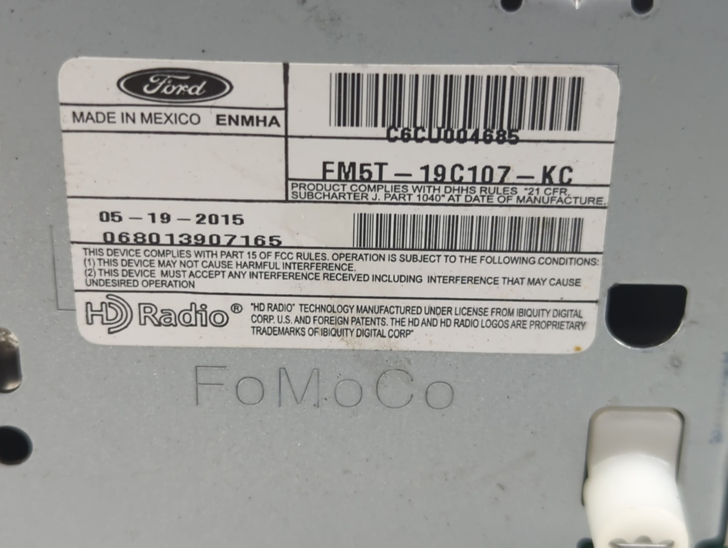 2015-2016 Ford Focus Radio AM FM Cd Player Receiver Replacement P/N:FM5T-19C107-KC Fits Fits 2015 2016 OEM Used Auto Parts -