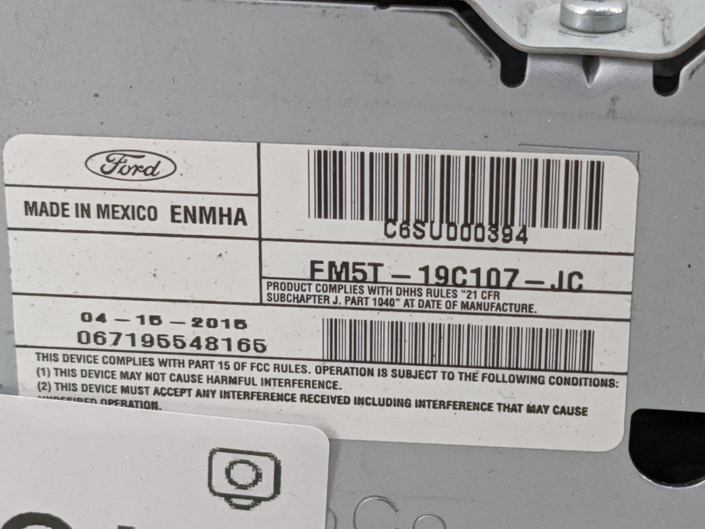 2015-2016 Ford Focus Radio AM FM Cd Player Receiver Replacement P/N:FM5T-19C107-JC C6SU000394 Fits Fits 2015 2016 OEM Used A