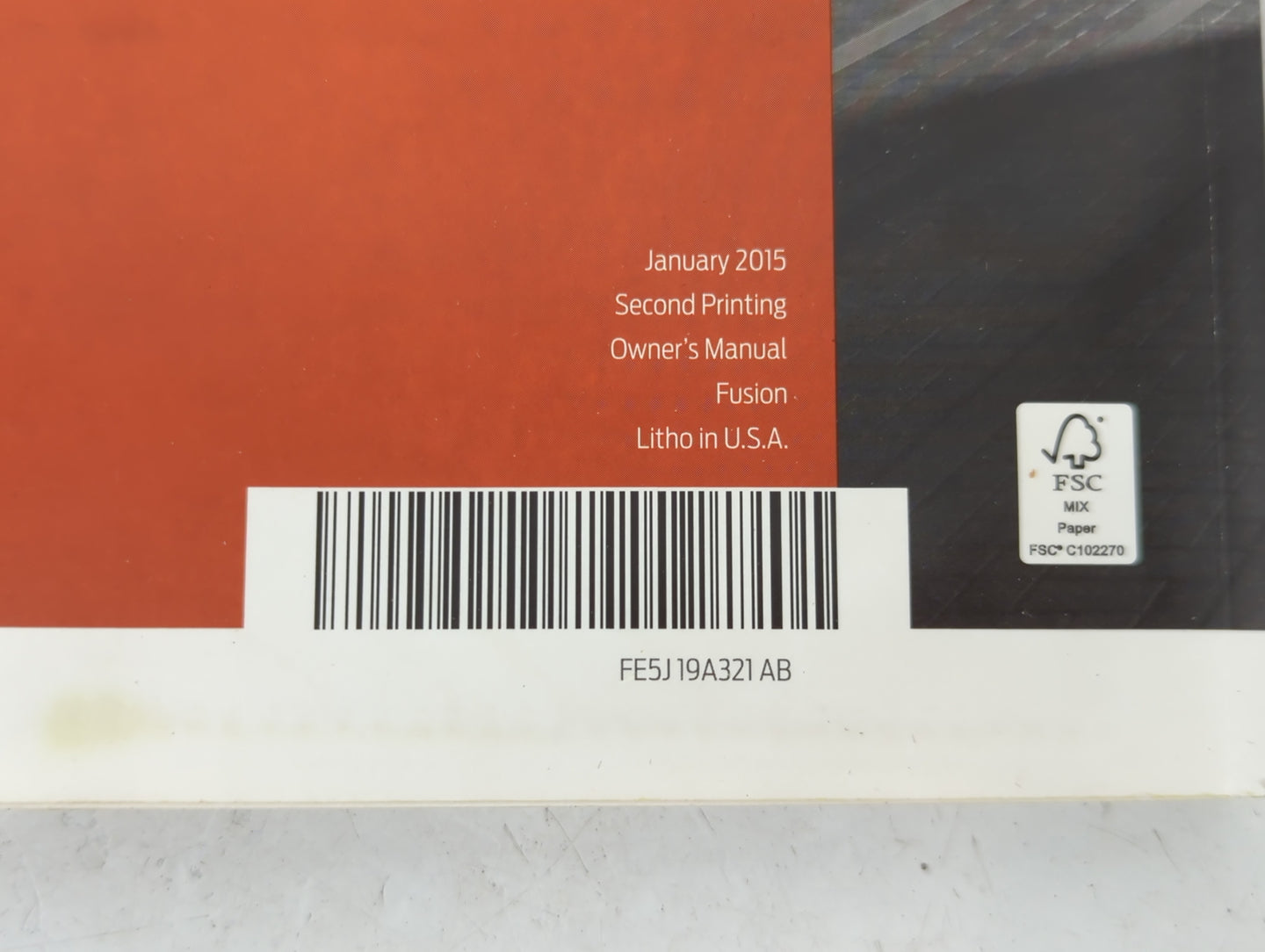 2015 Ford Fusion Owners Manual Book Guide P/N:EF5J 19A321 AB OEM Used Auto Parts - Oemusedautoparts1.com