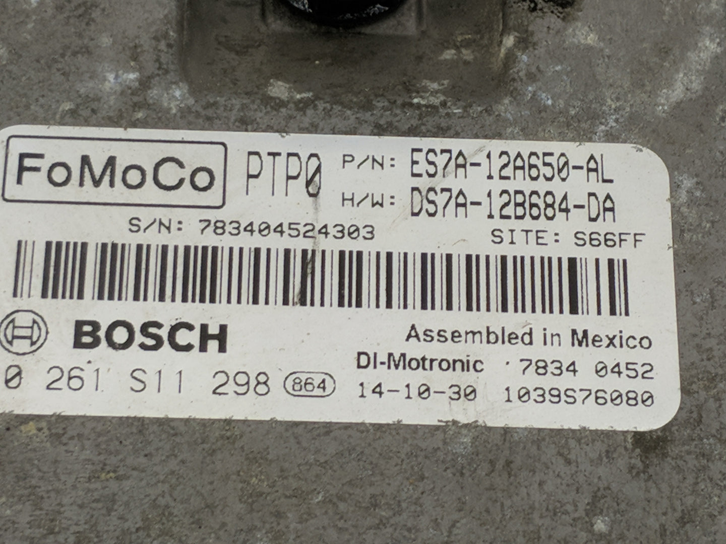 2014-2016 Ford Fusion PCM Engine Control Computer ECU ECM PCU OEM P/N:0 261 S11 298 ES7A-12A650-AL Fits Fits 2014 2015 2016 
