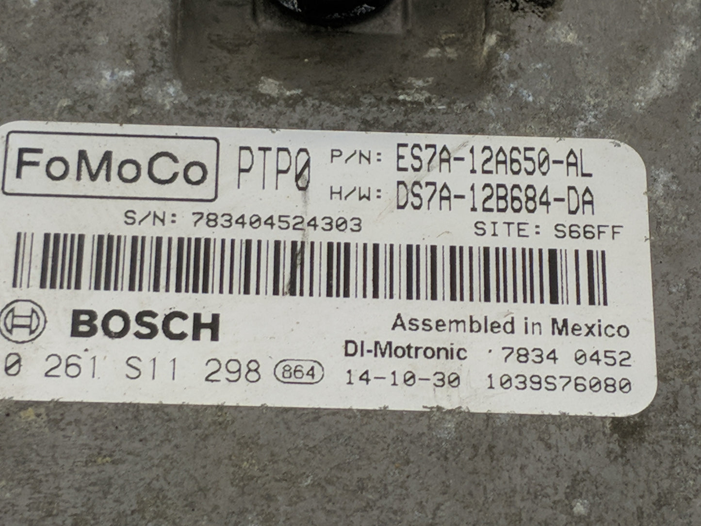 2014-2016 Ford Fusion PCM Engine Control Computer ECU ECM PCU OEM P/N:0 261 S11 298 ES7A-12A650-AL Fits Fits 2014 2015 2016 