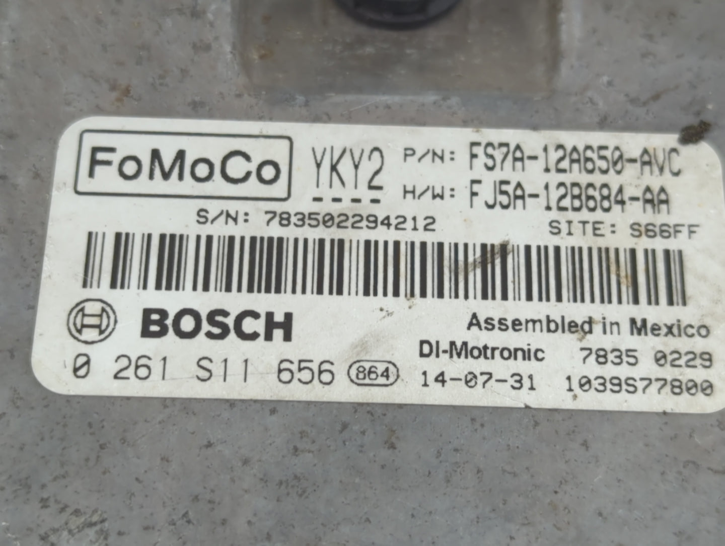 2015 Ford Fusion PCM Engine Control Computer ECU ECM PCU OEM P/N:FS7A-12A650-AVC 0 261 S11 656 Fits OEM Used Auto Parts - Oe