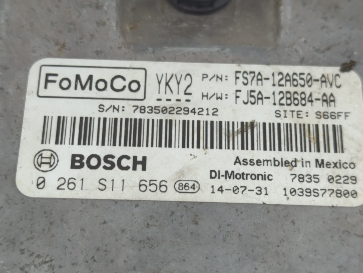 2015 Ford Fusion PCM Engine Control Computer ECU ECM PCU OEM P/N:FS7A-12A650-AVC 0 261 S11 656 Fits OEM Used Auto Parts - Oe