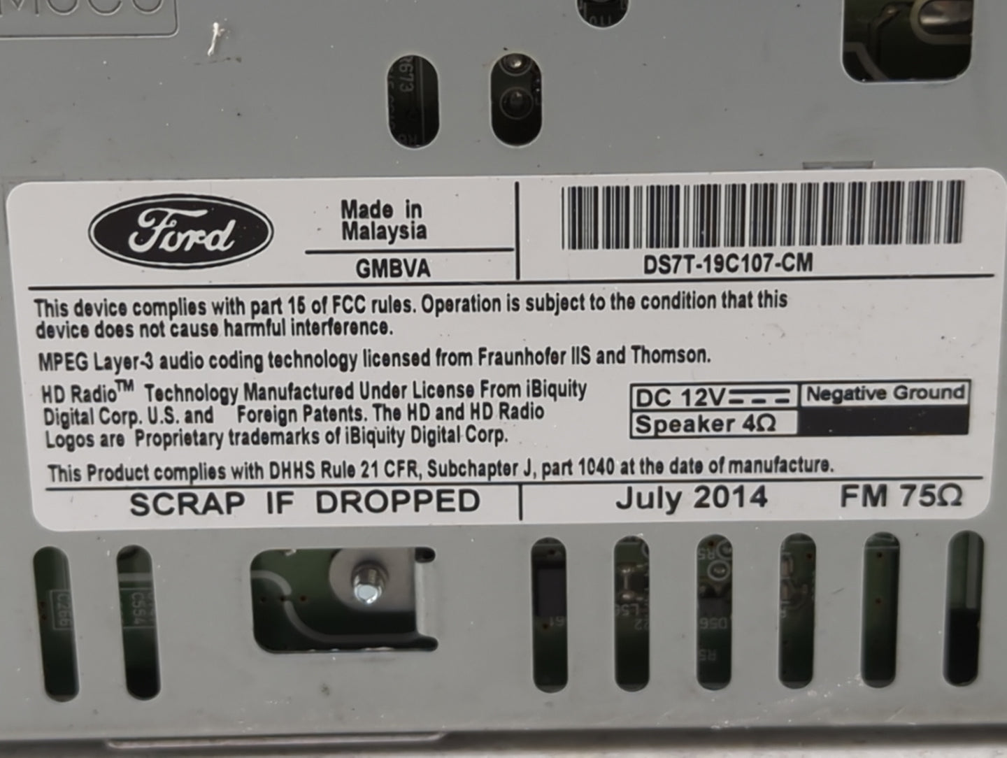 2013-2015 Ford Fusion Radio AM FM Cd Player Receiver Replacement P/N:DS7T-19C107-CM Fits Fits 2013 2014 2015 OEM Used Auto P
