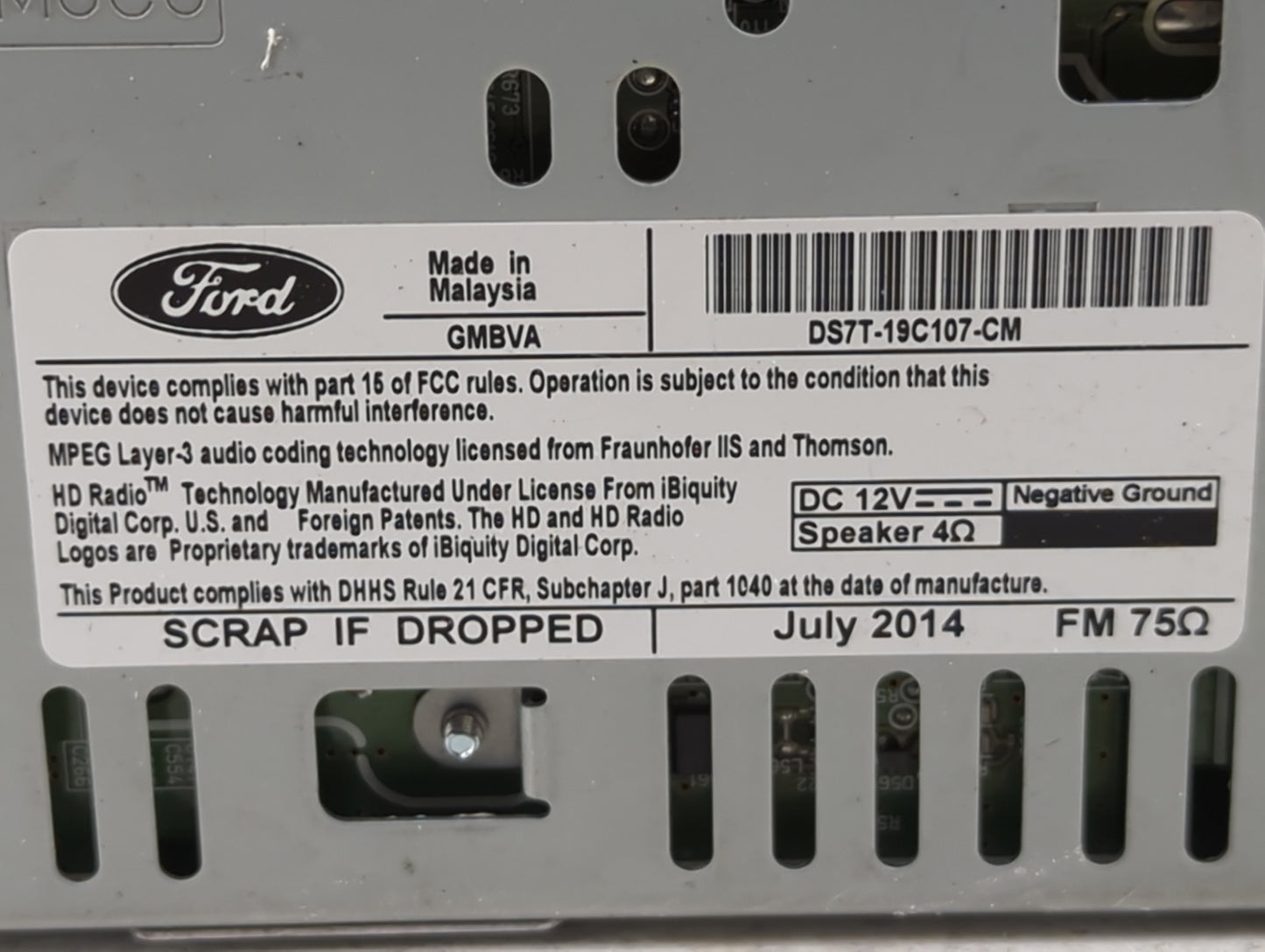 2013-2015 Ford Fusion Radio AM FM Cd Player Receiver Replacement P/N:DS7T-19C107-CM Fits Fits 2013 2014 2015 OEM Used Auto P