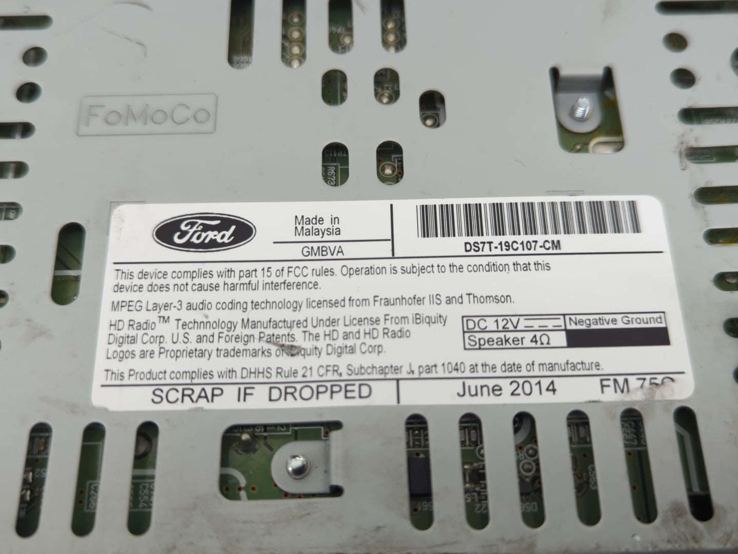 2014-2015 Ford Fusion Radio AM FM Cd Player Receiver Replacement P/N:DS7T-19C107-CM Fits Fits 2014 2015 OEM Used Auto Parts 